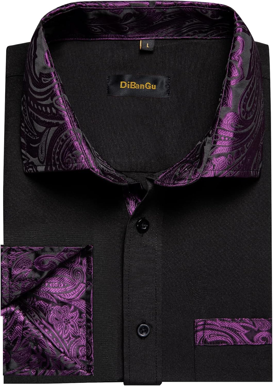 DiBanGu Mens Long Sleeve Dress Shirt Casual Cotton Button Down Shirts with Pocket Business Inner Contrast Shirt