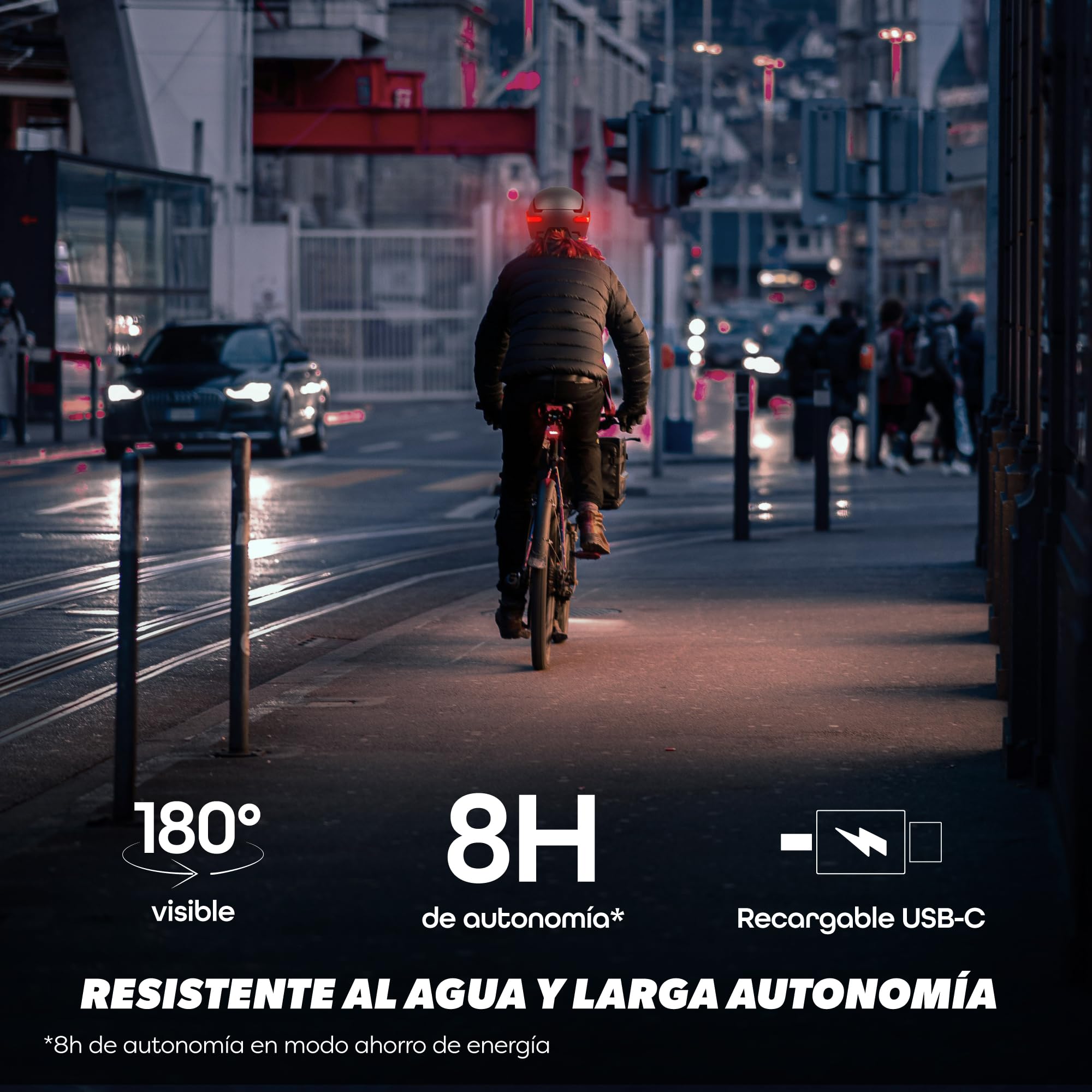 T'nB Vizion - Casco de bicicleta y patinete eléctrico para hombre y mujer, LED conectados, intermitentes a distancia, visera antirrayos UV, batería USB-C, talla M (circunferencia de la cabeza 55-58 cm