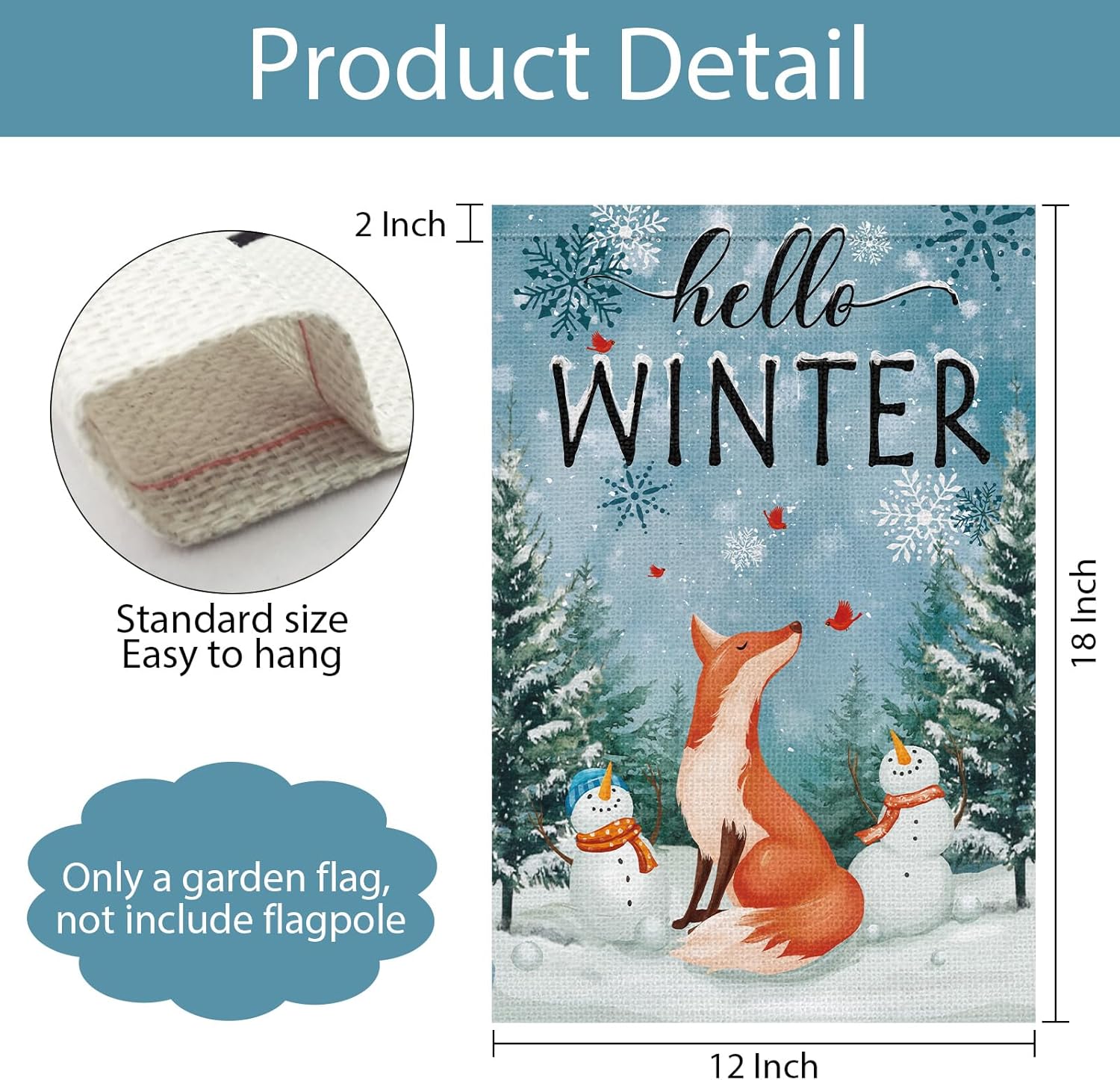 Hello Winter Fox Garden Flag 12x18 Inch Double Sided Vertical Snowman Snowflakes Winter Yard Outside Burlap Decorations - Image 6