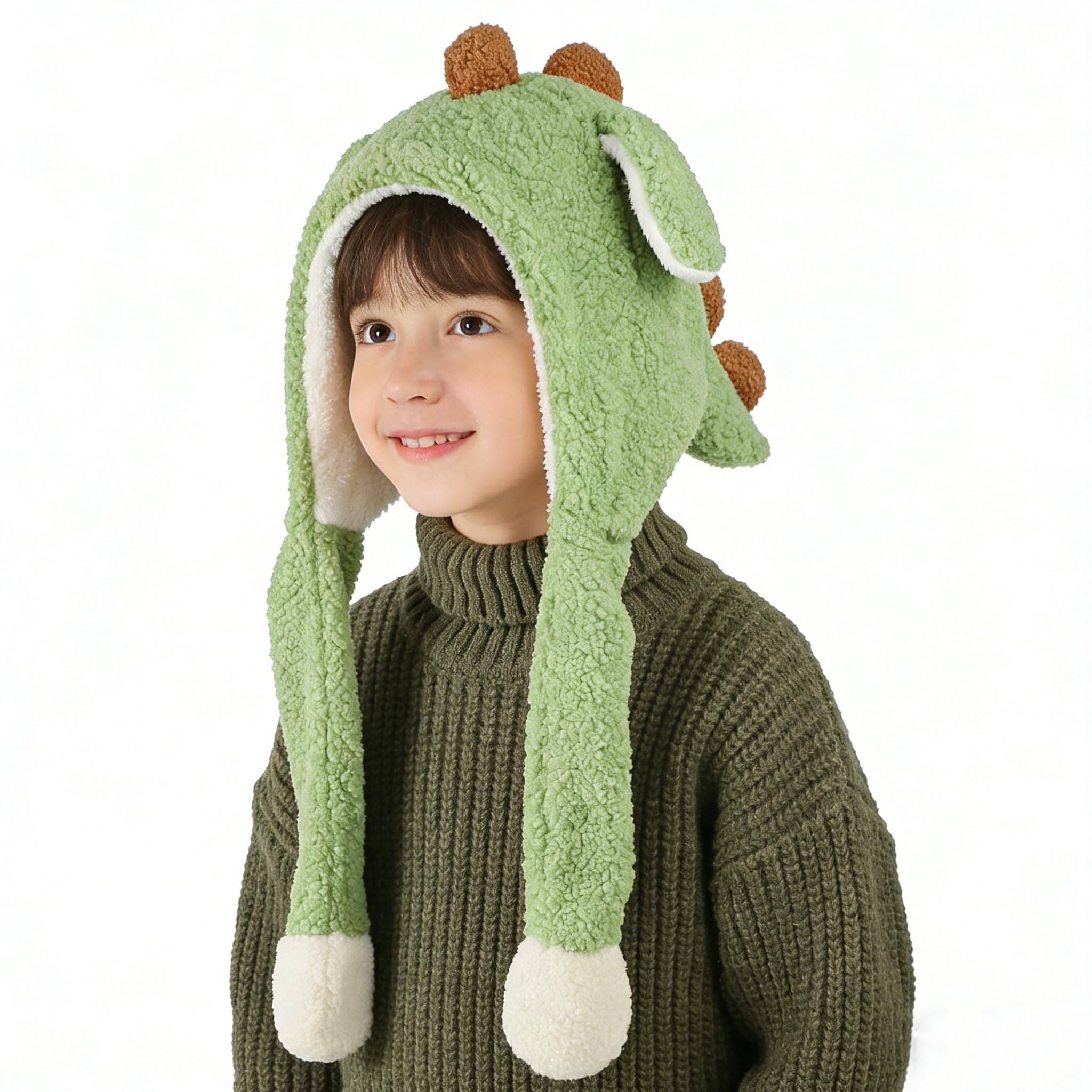 XINGYAOGJ Animal Plush Hat with Moving Ear Winter Cute Furry Dinosaur Hat Adult Warm Soft Plush Cartoon Jumping Ears Cap Gift for Halloween Christmas Cosplay Party Headwear - Image 2