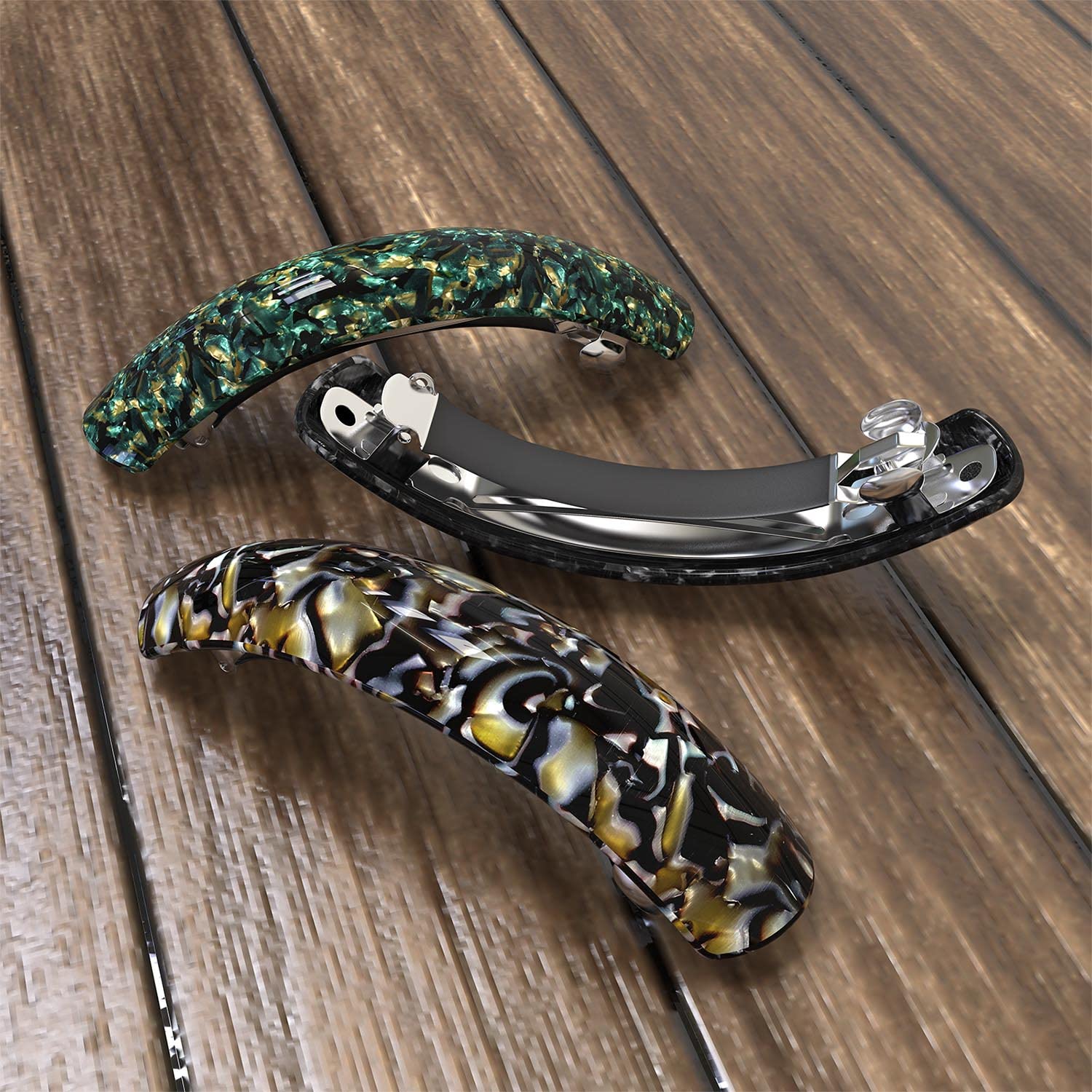 Large Hair Barrettes for Women Fine Thick Hair, French Barrette Hair Clips Ponytail Clamps Clasp Stylish Hair Accessories- 3Pcs (Black, Brown, Green) thumbnail