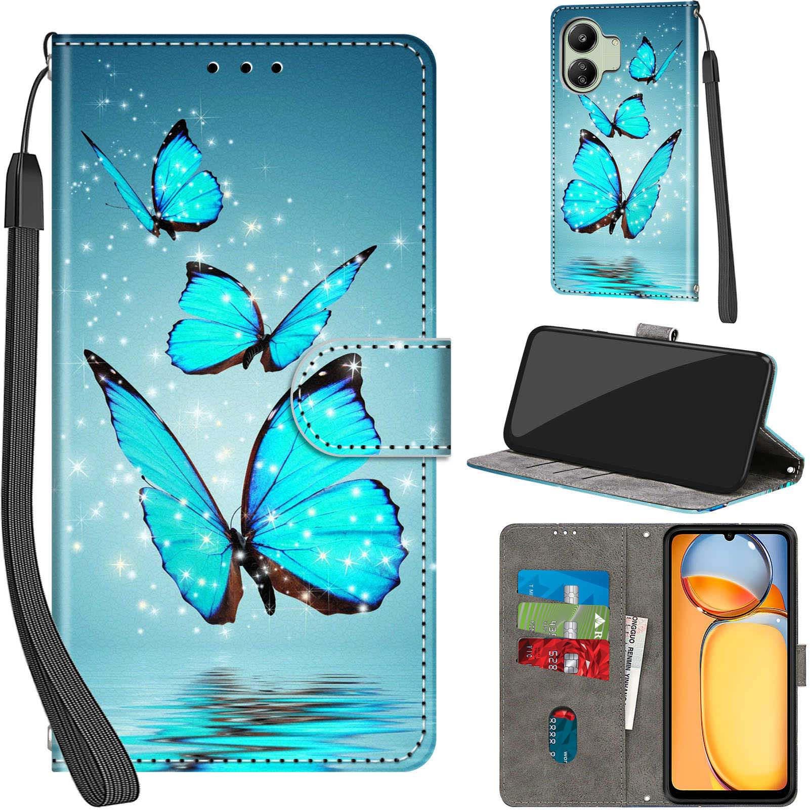PHINIENLAND Cover per Xiaomi Redmi 13C 4G / Redmi 13C 5G Case PU Pelle Custodia [Kickstand] [Chiusura magnetica] [Slot per Schede], Portafoglio Flip Custodia per Xiaomi Poco C65,Fiori