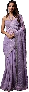 Women's Chiffon Siroski work Saree With Unstitch Blouse Piece