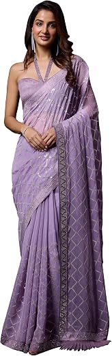 TRENDMALLS Women's Chiffon Sequins Siroski work Saree With Unstitch Blouse Piece