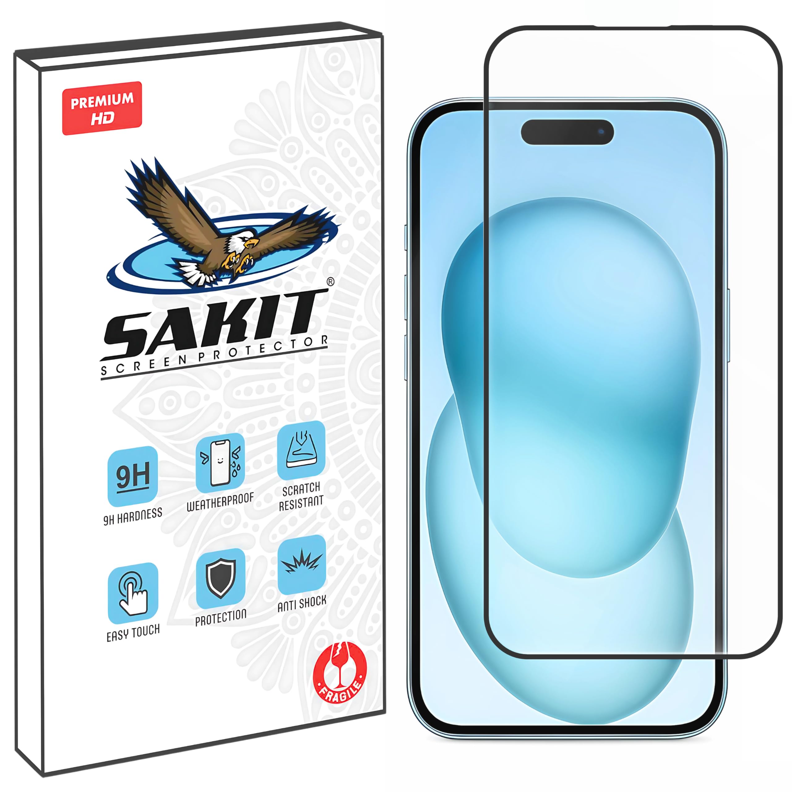 UniqueMe Sakit® Military-Grade Premium Tempered Glass Screen Protector for iPhone 15 / iPhone 16 with Edge to Edge Coverage I Case Friendly, 9H Hardness and Bubble free installation kit-image-20