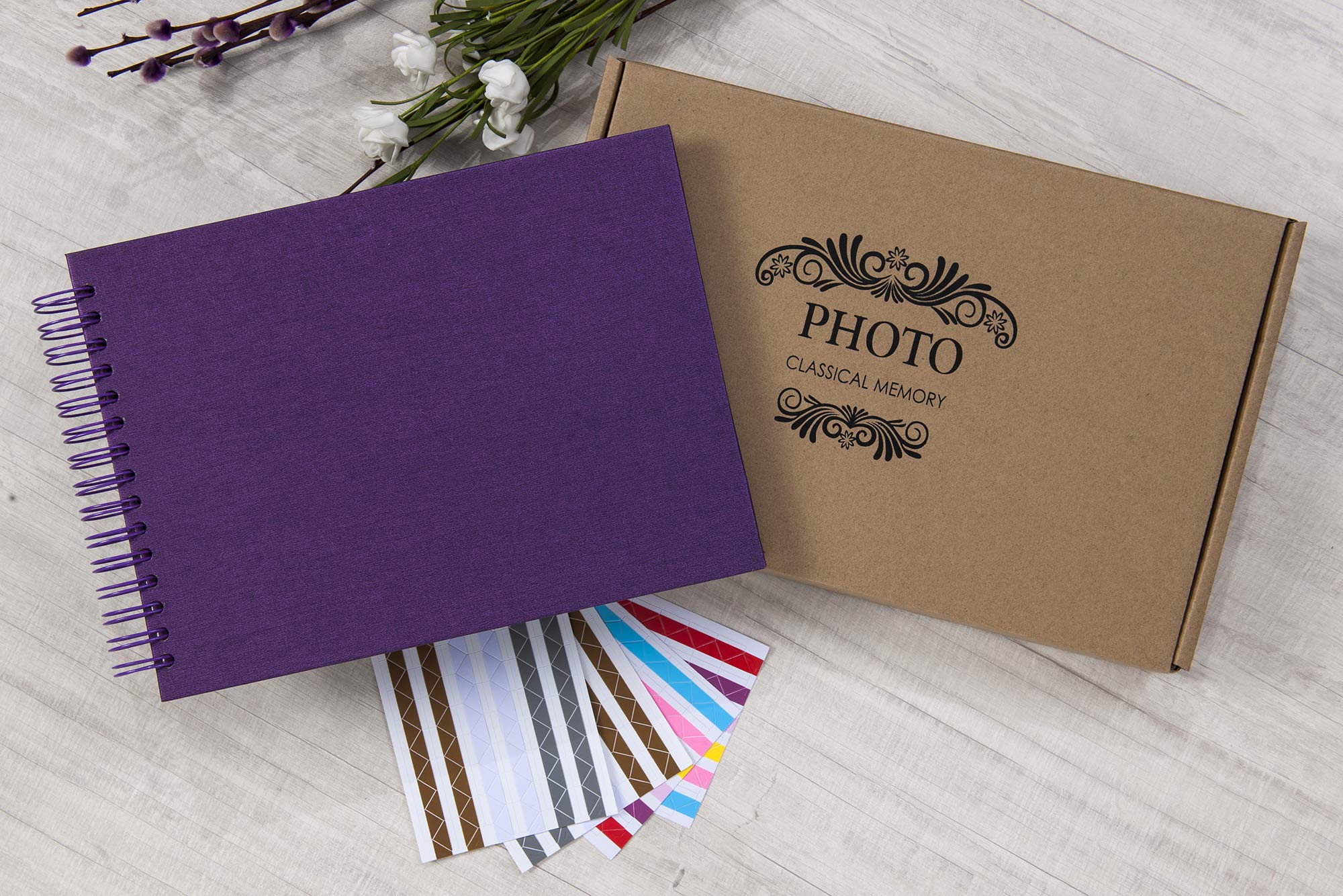 potricher Twarda okładka, pusta strona, DIY, album fotograficzny, 80 stron, 40 arkuszy, na rocznicę ślubu, rodzina, mały album fotograficzny, fioletowy, 30 x 21 cm