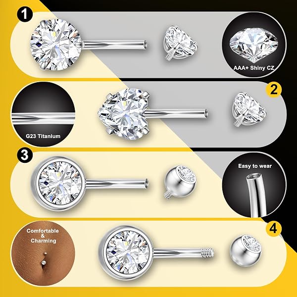 Diamday Piercing Ombelico G23 Titanio Piercing Ombelico Anello 14G CZ Ombelico Barra Piercing Pancia Bar Lungo Ombelico Barbell Ventre Anello Piercing Gioielli for Donna Uomo 8/10/12/14/16mm - 5