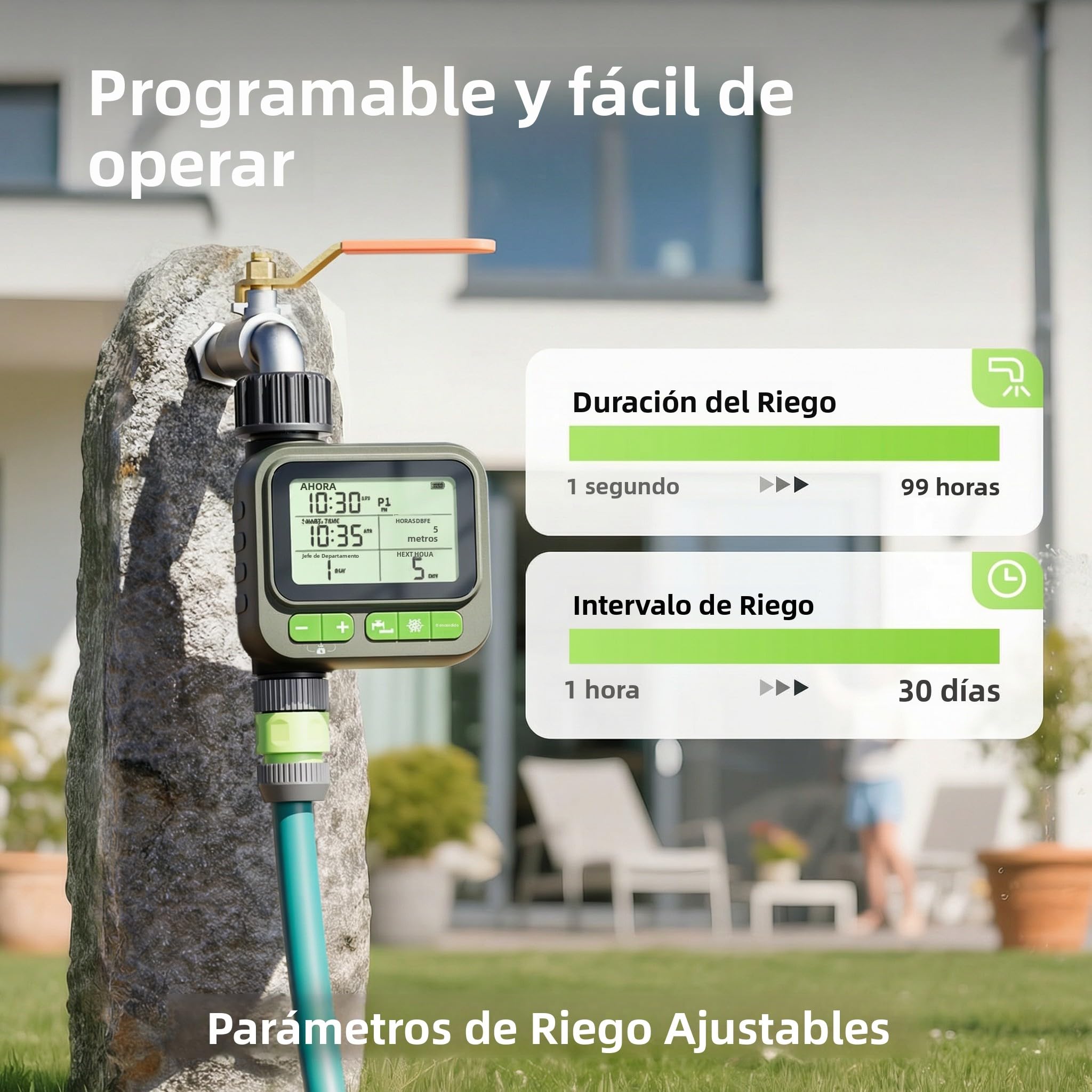 Temporizador de riego automático con Gran Pantalla LCD – Modo Manual/automático, función de retardo por Lluvia