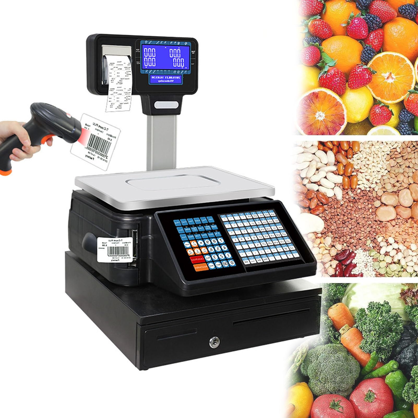 SaryEdge Digital Commercial Price Scale, Supermarket Fruit Electronic Cash Register Scale with Double-Sided LCD Display, Digital Scale Price Computing Deli Counting Weight Pl,30kg/66lbs