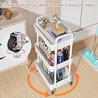 Vista 8 de Calmootey 3-Tier Rolling Utility Cart with Drawer,Multifunctional Storage Organizer with Plastic Shelf & Metal Wheels,Storage Cart for Blanco
