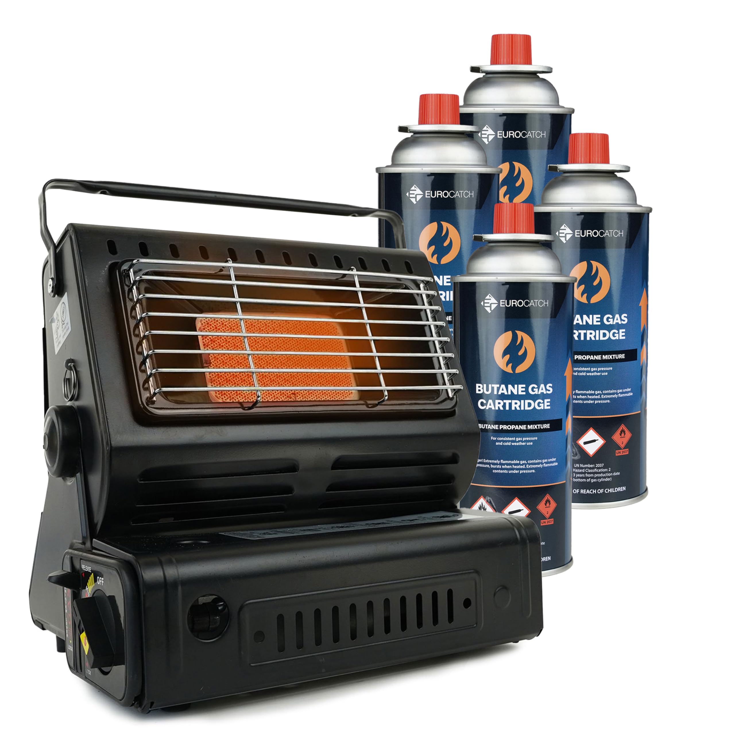 Calefactor de gas - Incl. 4 Bombonas de gas - Estufa - Calentador de patio - Calentador Portátil - Ajustable - Butane