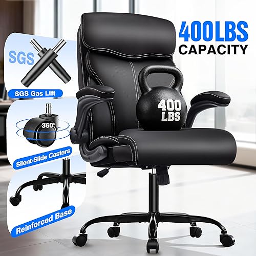 Miniatura 8 de Silla de oficina  Silla ejecutiva de escritorio cómoda transpirable con respaldo alto y soporte lumbar, silla ergonómica de cuero giratoria para