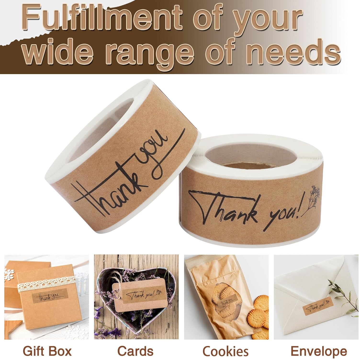 240pcs Thank You Stickers Rectangle Kraft Paper Thank You Labels Stickers for Gift Seal 1''x 3" Self-adhesive Labels for Packaging Sticker Tags for Shopping Small Business DIY Stickers(Style D) - Image 4