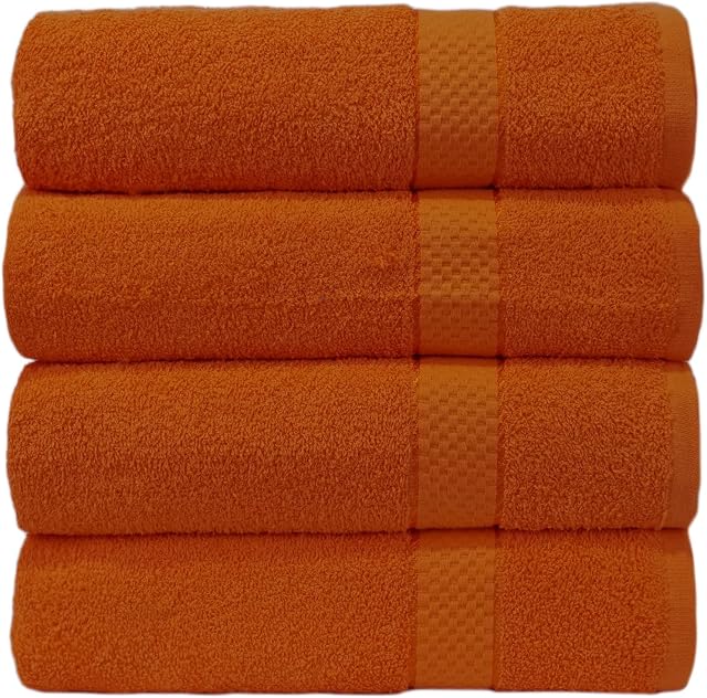 Casabella Pack of 4 Large Jumbo Bath Sheets 100% Egyptian Combed Cotton Big Beautiful Towels (4 Bath Sheet, Orange)