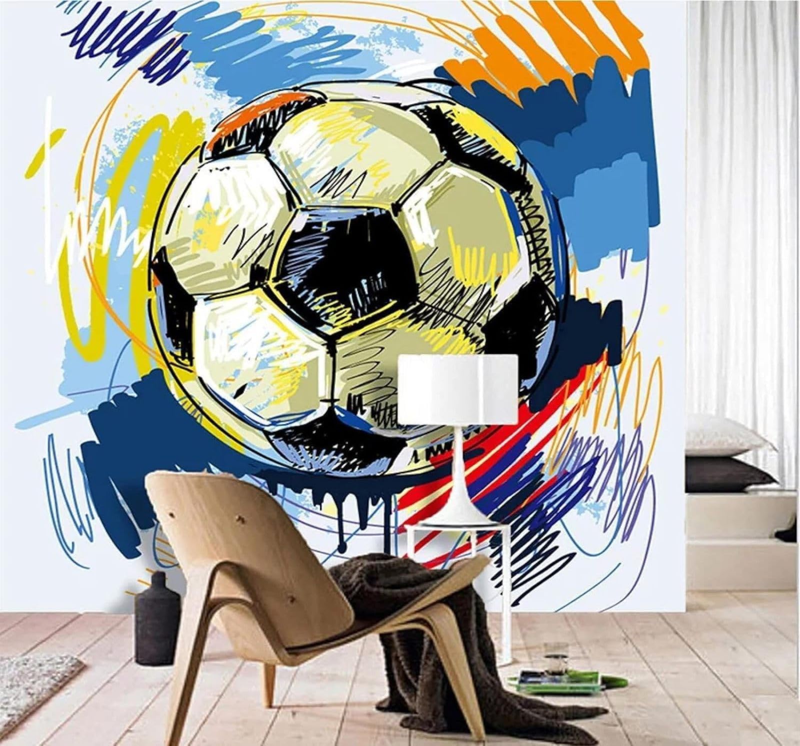 Xlming 430Cm×300Cm(B×H) Creative Football Graffiti Bar Café 3D Wallpaper Luxury Home Dining Decor Paste Sofa Living Room The Wall For Bedroom Mural-430Cm×300Cm