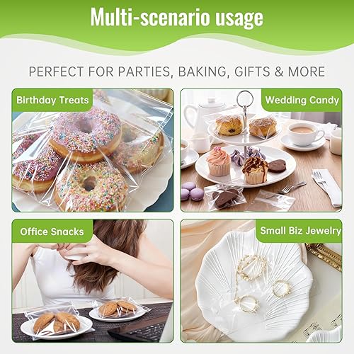 Miniatura 4 de Bolsas de galletas transparentes de 4 x 6 pulgadas, 200 unidades, bolsas de celofán autoselladas, de grado alimenticio, envoltorios transparentes