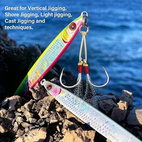 Miniatura 4 de Dovesun Anzuelos de pesca para jigging, anzuelos de inclinación lenta, anzuelos de pesca para agua salada, 6 unidades #10, #20, #30, #50, #70, #90