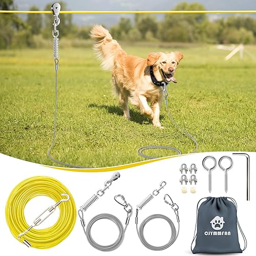 Sistema Profesional de Trolley para Perros, Resistente y Ajustable, Línea Aérea de 30 pies con Correas de Sujeción de 10 y 15 pies para Perros Azul