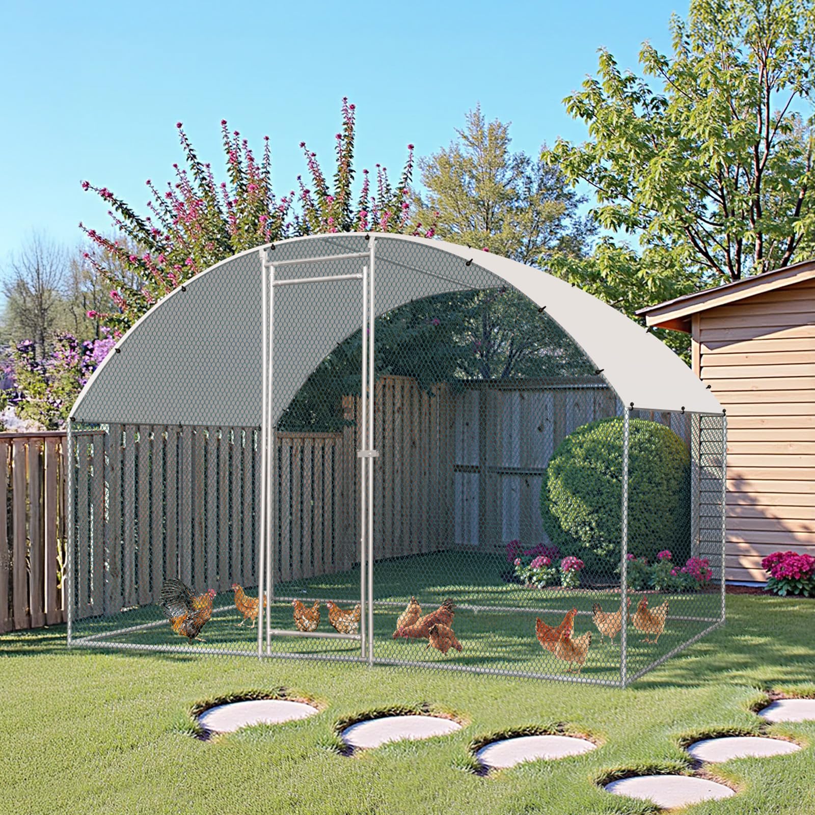 LEADZM Gallinero, 3 x 2 x 2 m, cercado para gallinas, 6 m², gran recinto con polietileno impermeable, de acero galvanizado, cúpula