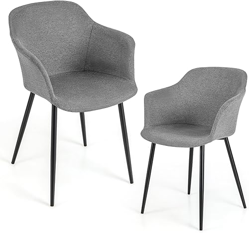 Giantex Juego de 2 sillas de comedor, sillas de cocina tapizadas con brazos, sillas de comedor con marco de metal, asiento de 17 pulgadas de