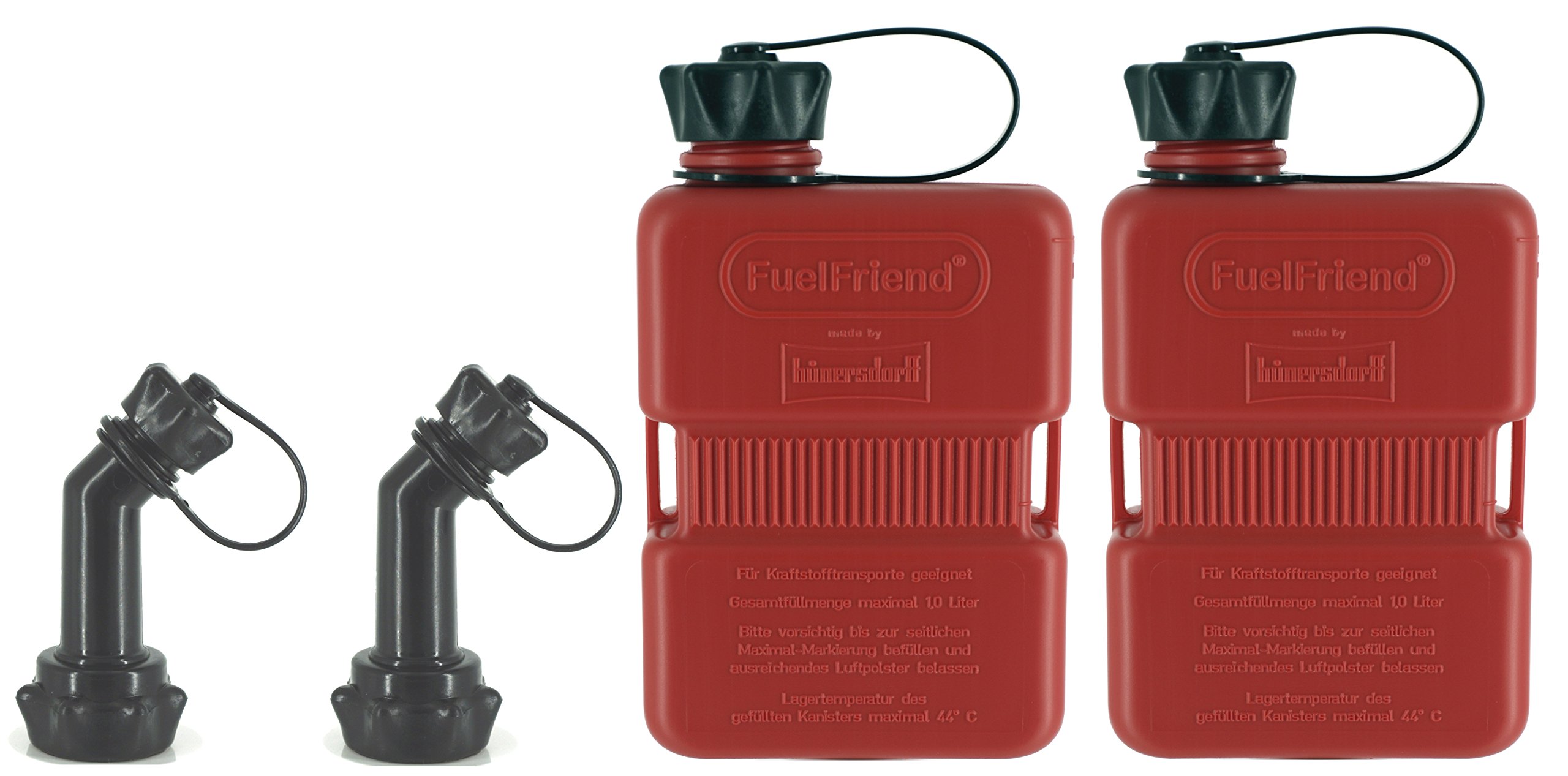 FuelFriend®-PLUS - jerrycan 1.0 liter + Outlet Pipe lockable - 2 items - perfect for motorcycles, cars and more