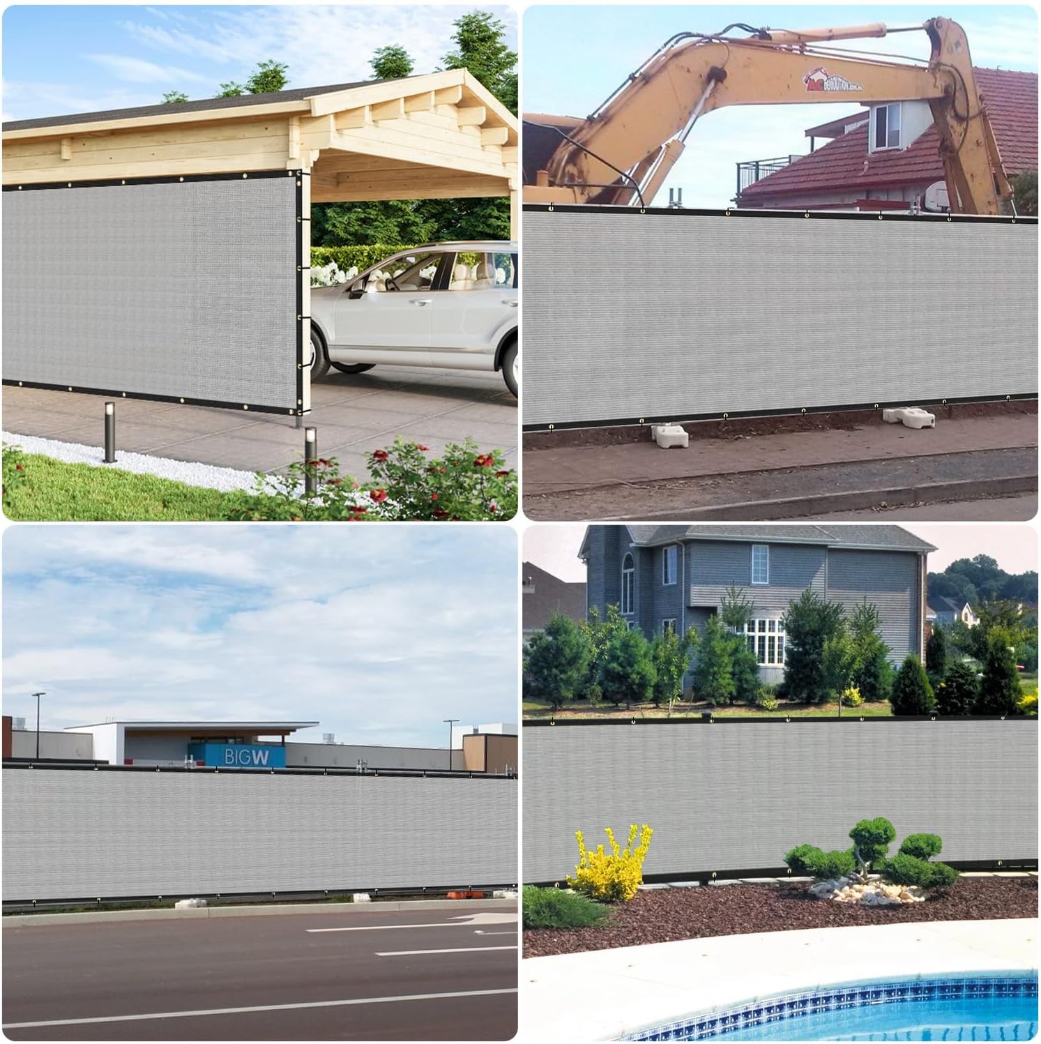 E&K Sunrise 8' x 40' Privacy Fence Screen with Grommets, Outdoor Windscreen Fence Covering Privacy Screen UV Blockage for Backyard Garden Patio, Zip Ties Included (Gray)