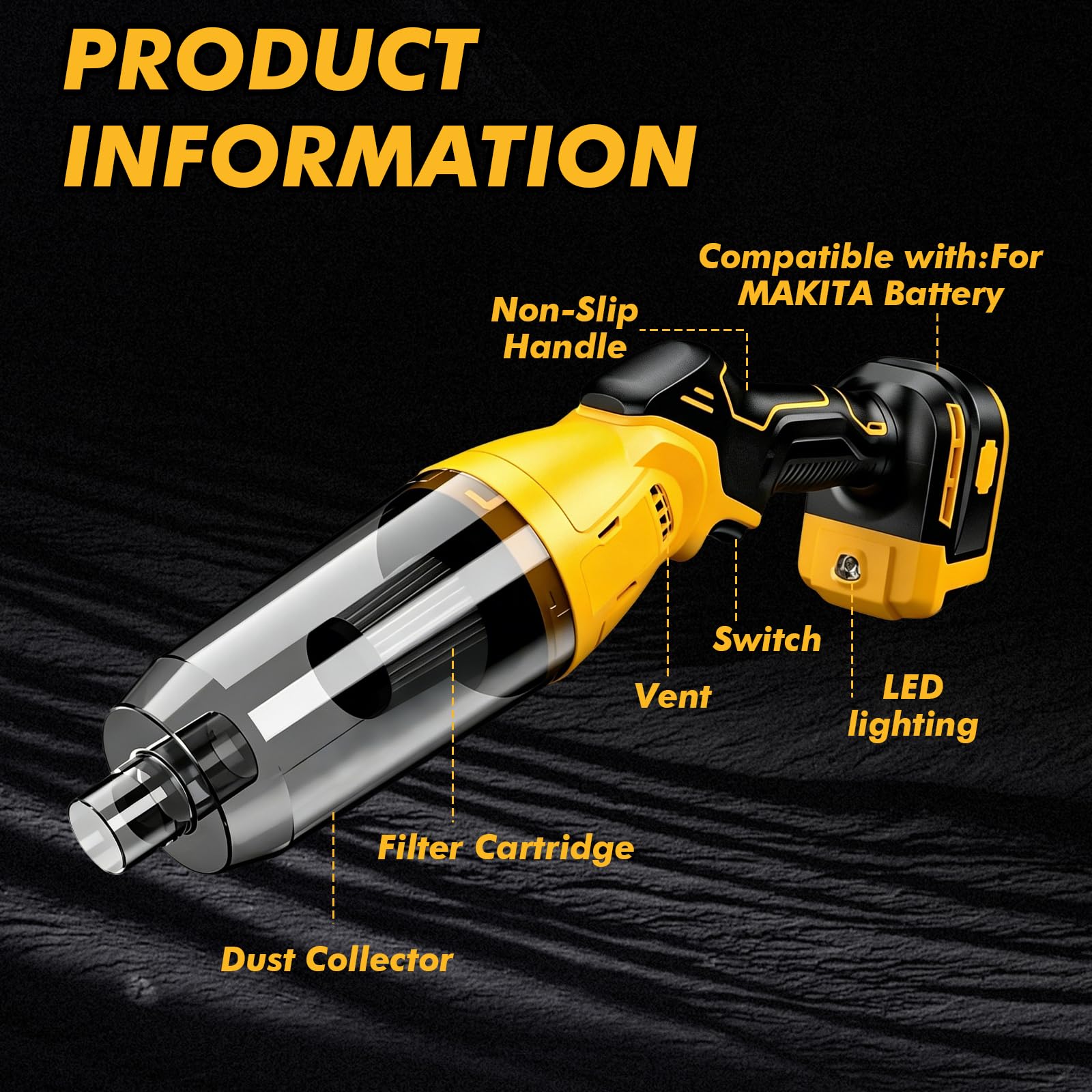 Aspiradora a batería compatible con Dewalt 18 V 20 V, 22000 Pa, aspiradora de mano portátil con 4 boquillas y depósito de polvo de 600 ml, aspiradora multifunción con batería para suelos, alfombras