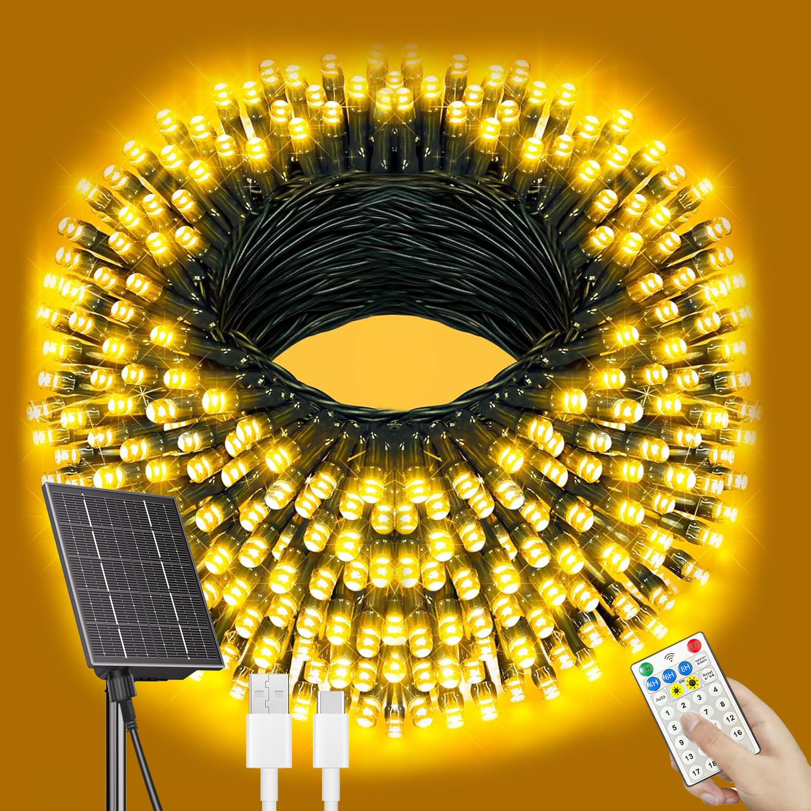 SOLARBABY Guirnalda Luces Exterior Solar,50M 500LED Luces Solares Led Exterior Jardin Cadena de Luces Solares 19 Modos IP65 Navidad Exterior Decoración para Exteriores Interior Fiesta-Blanco Cálido