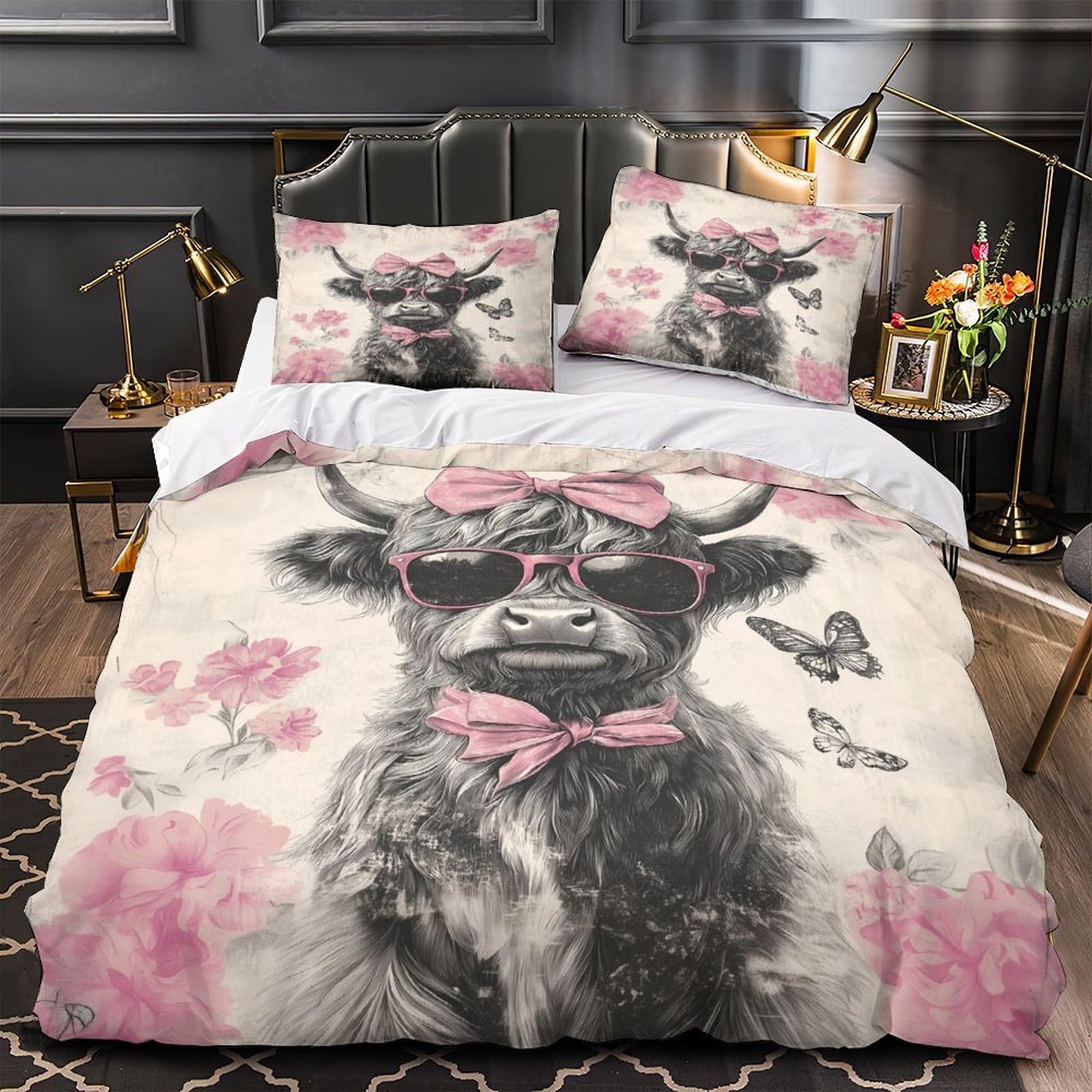 Parure de lit loups cosmiques imprimé 3D King 220x240 cm en microfibre