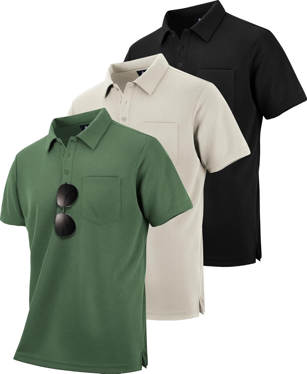 ZITY 3 Pack Polo Shirts for Men with Pocket Short Sleeve Moisture Wicking Outdoor Tactical Shirt Summer Casual
