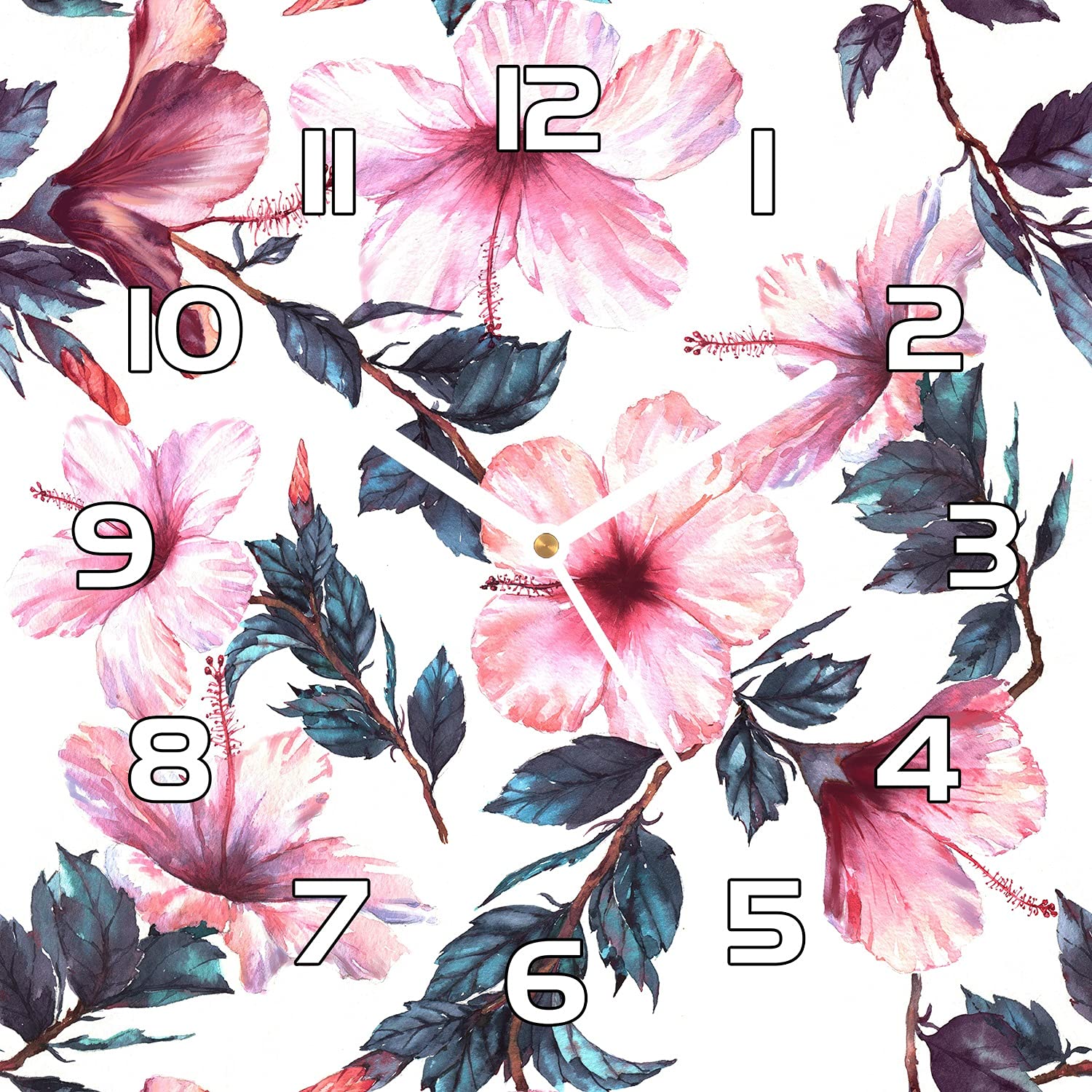 Horloge en verre de sécurité 30x30 cm de qualité supérieure motif floral