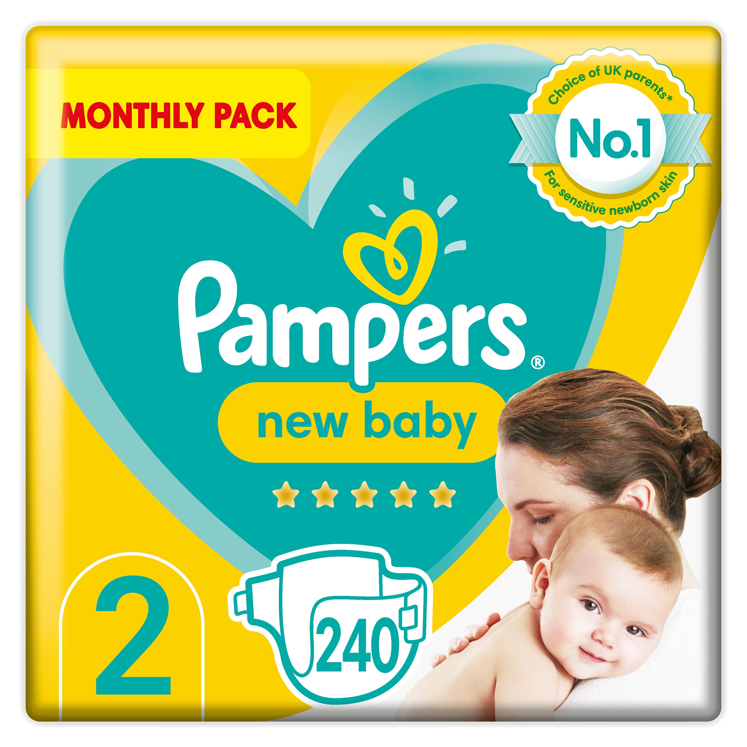 PampersSize 2 New Baby Nappies, 240 Count, Protection For Sensitive Newborn Skin (4-8 kg / 9-18 lbs)