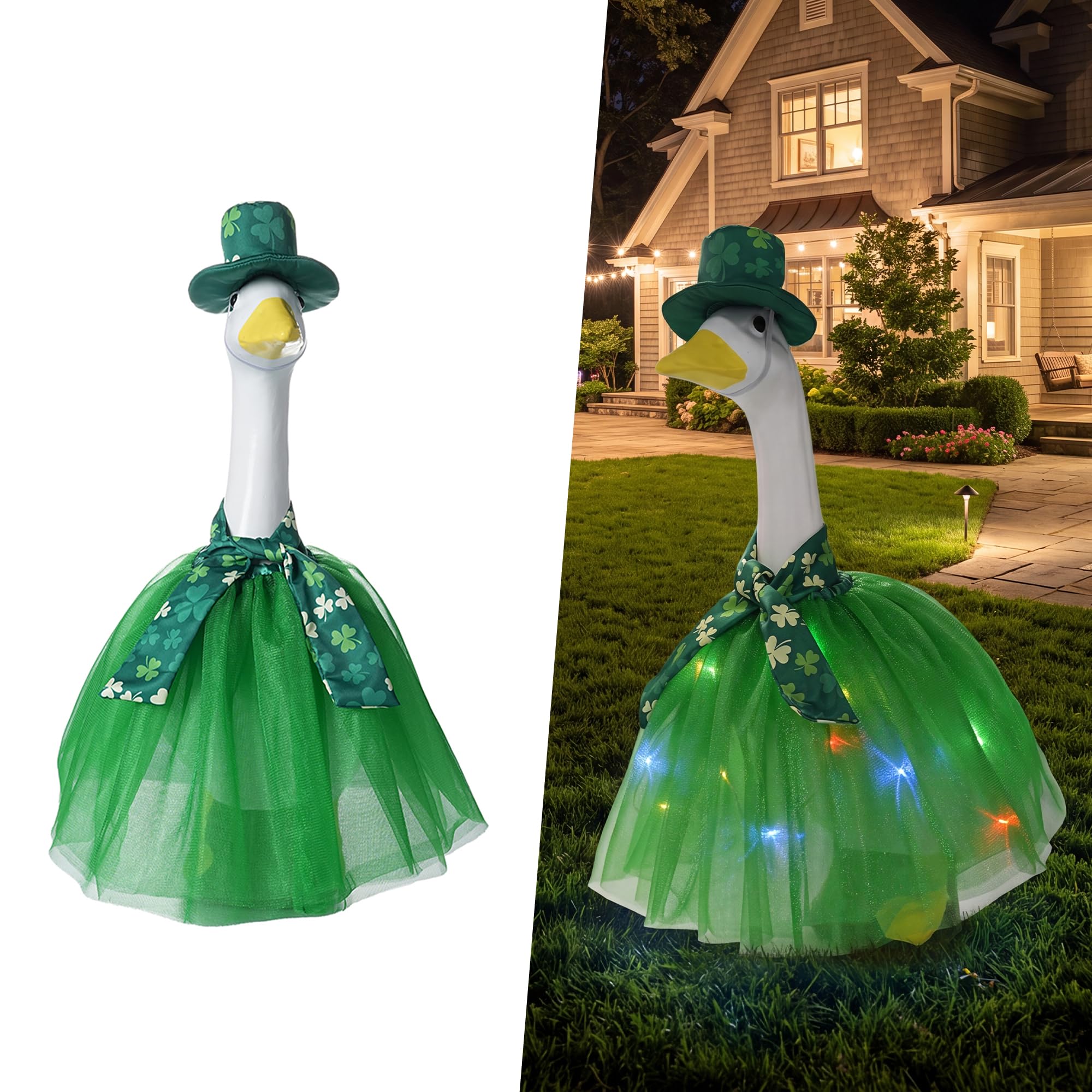 Porch Goose Outfit Set with String Lights for 23" Goose Statue Decor