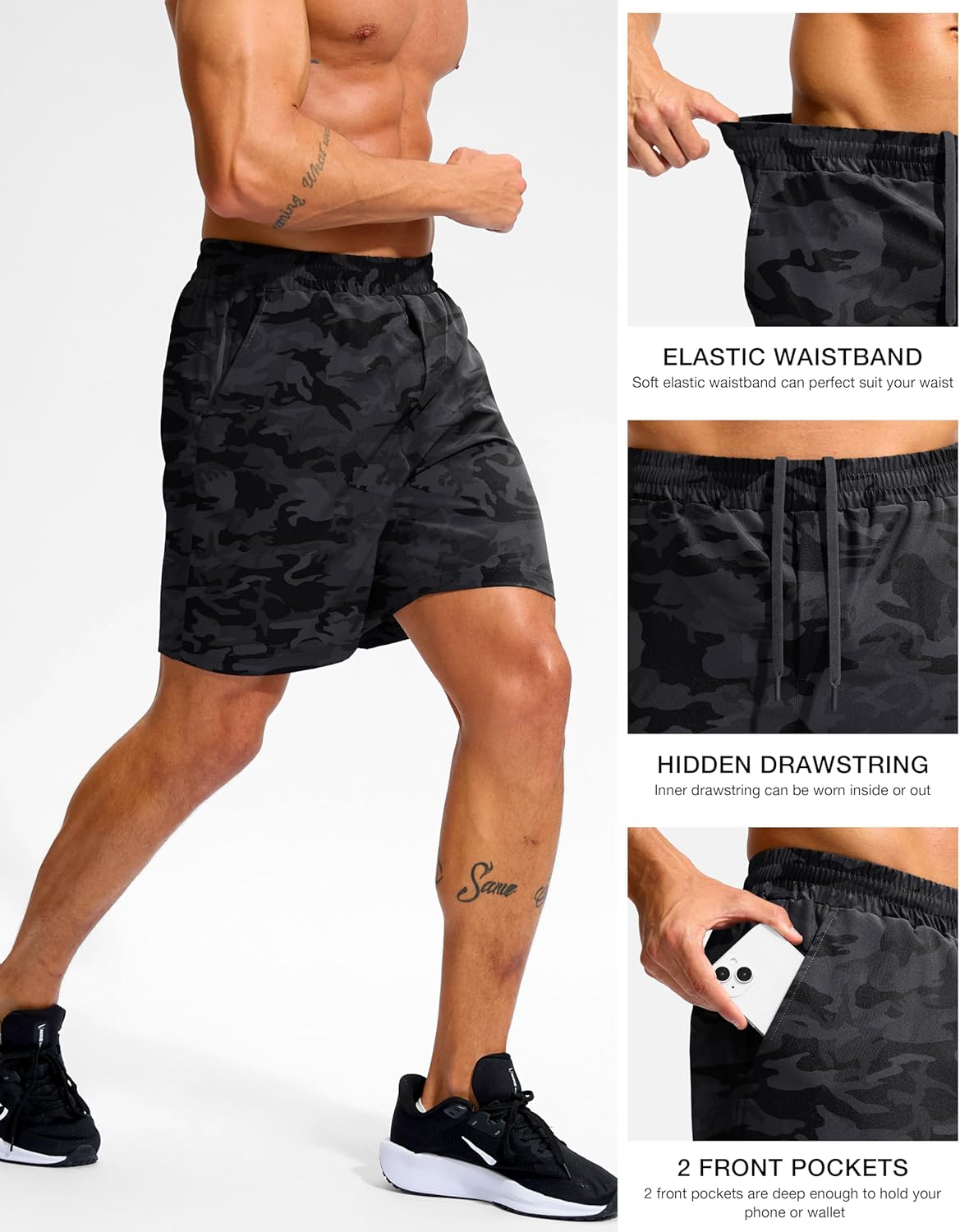 Soothfeel Men's Athletic Workout Shorts with Zipper Pocket 5"/7" Running Gym Shorts for Men Lightweight Quick Dry Tennis - Image 3