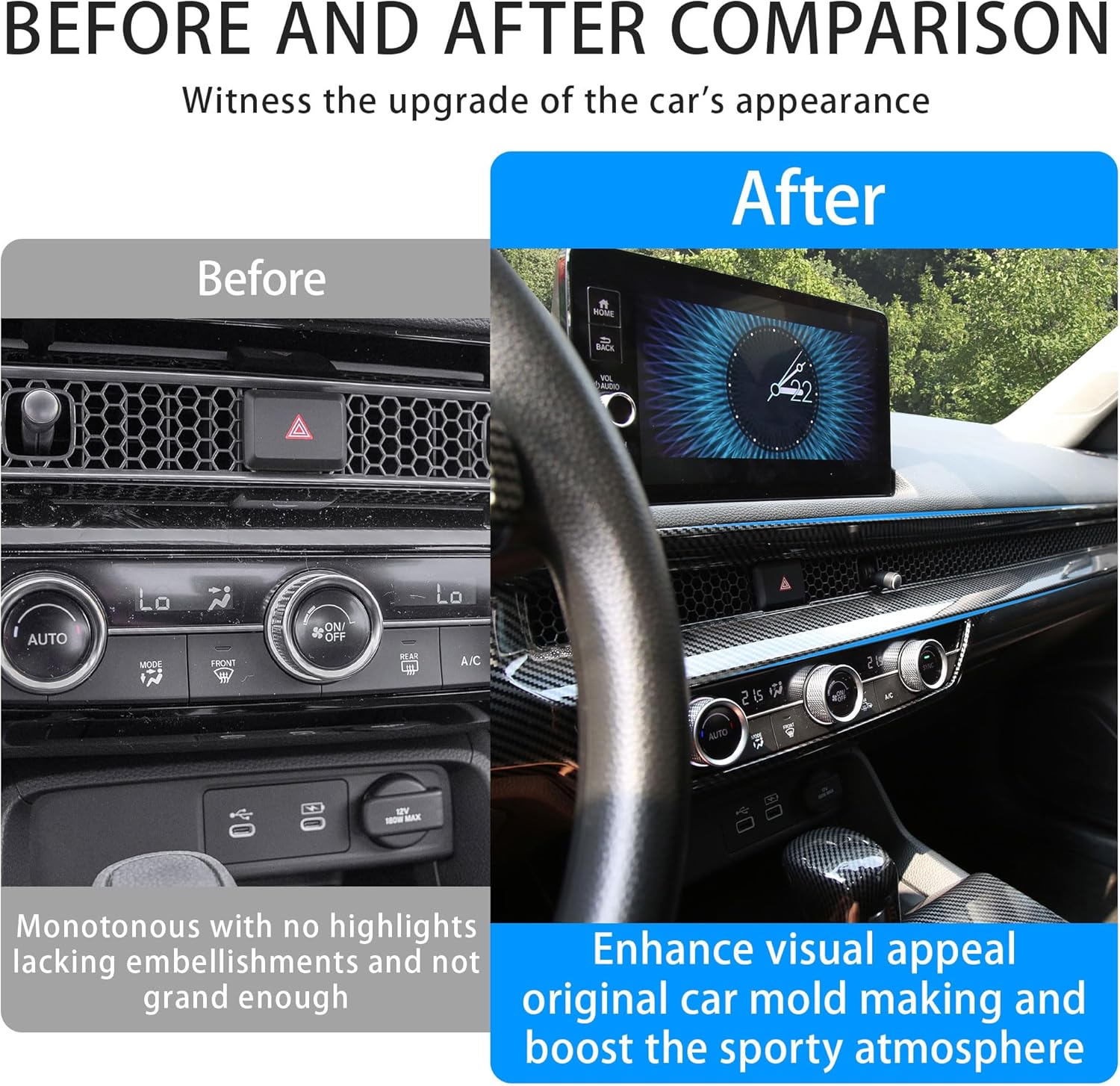 Air Vent Outlet Trim Cover for 2022 2023 2024 2025 2026 Civic Dashboard Panel Trim 2PCS Compatible with 11th gen Civic Sedan Hatchback (Glossy Carbon Fiber)