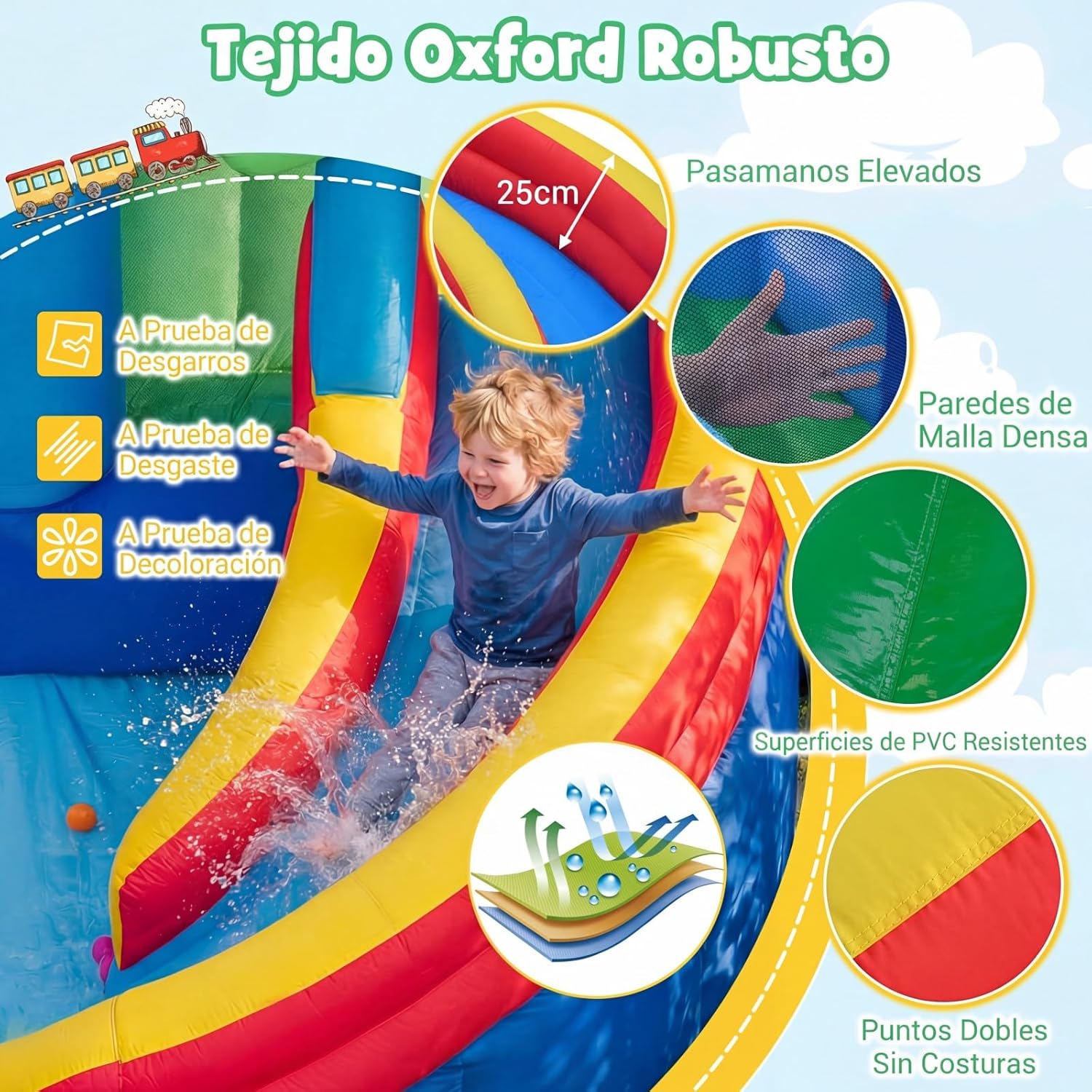 COSTWAY Inflatable Castle with Inflatable Water Slide, Splash Pool, Water Cannon, Boxing Bag, Ring Throwing, Precision Game, Ocean Balls and Basketball (No Blower)