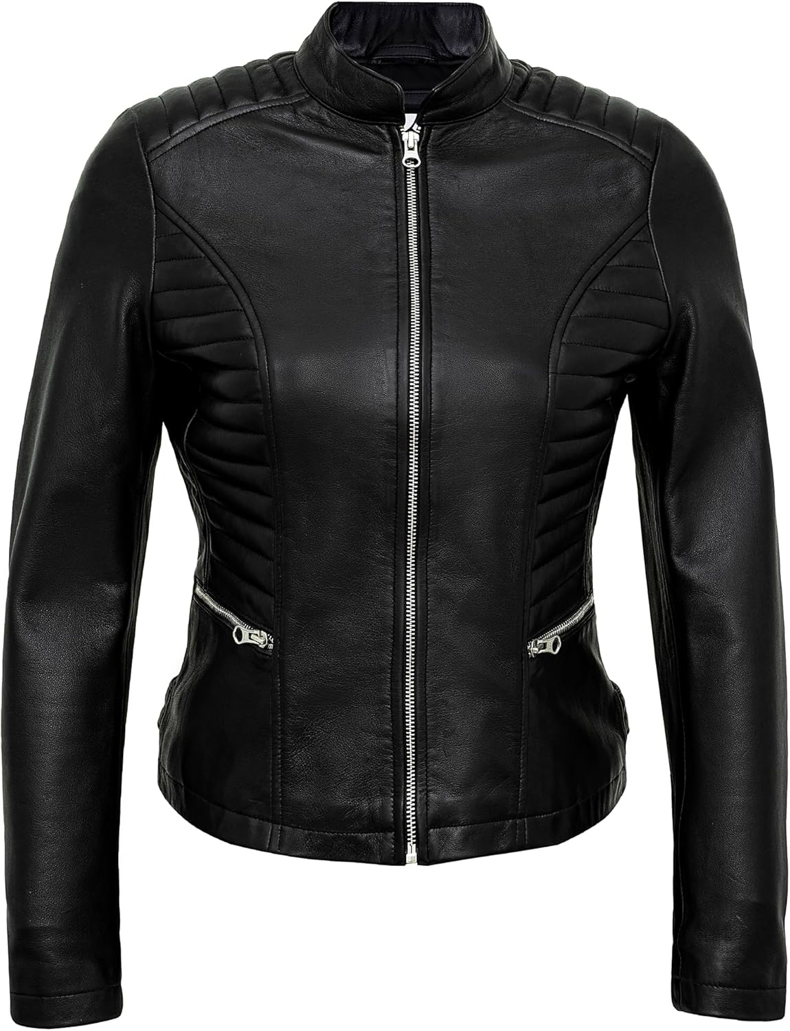Womens Leather Jacket - Stylish Cafe Racer Real Lambskin Motorcycle Leather Jackets For Women - Image 3