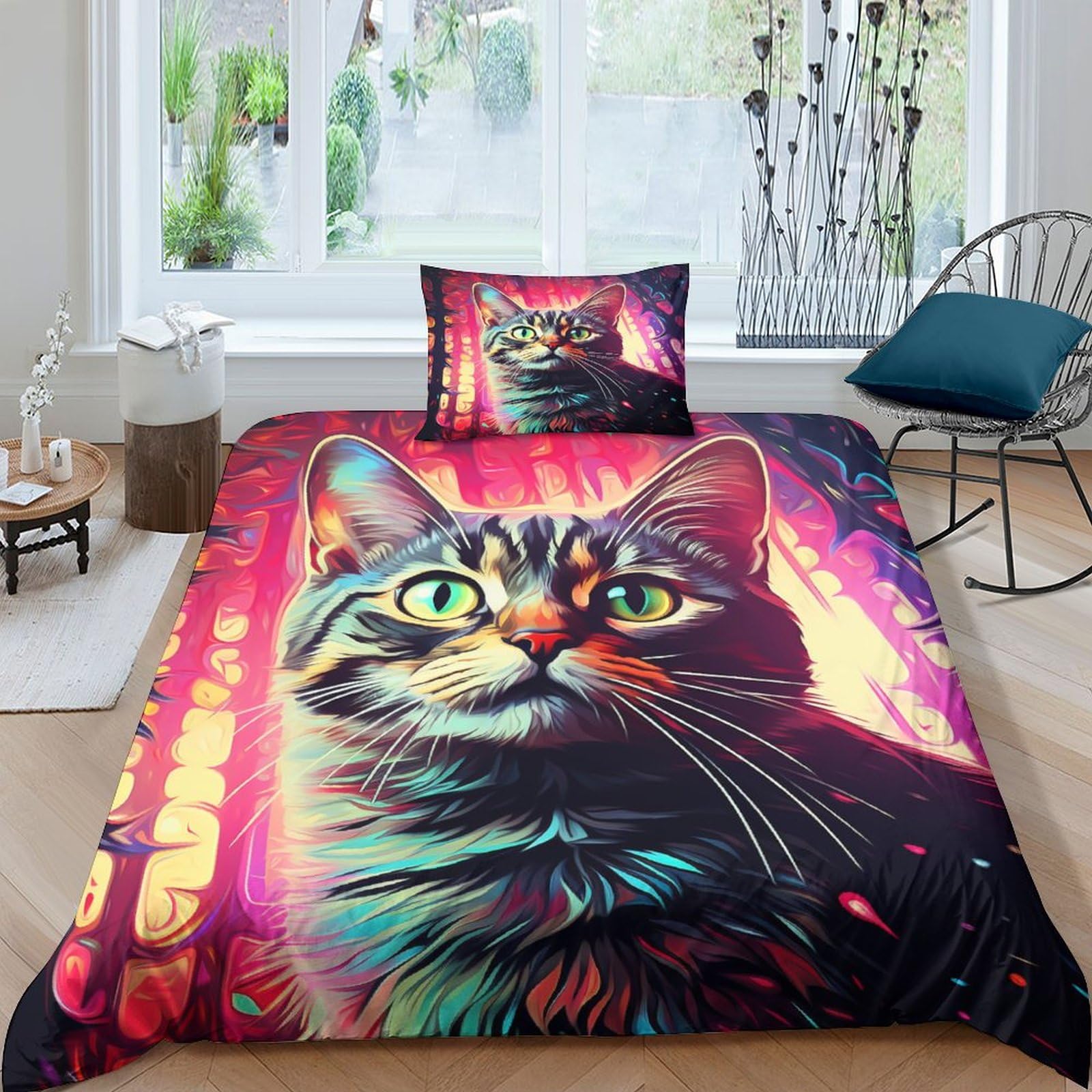 Housse de couette chat 135x200cm cadeau idéal lit simple microfibre imprimée