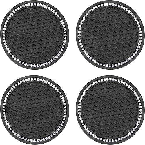 Miniatura 9 de 2 PCS Posavasos Brillantes para Portavasos de Coche, 2.75 pulgadas Diamante Universal Antideslizantes de Silicona Posavasos para Portavasos,