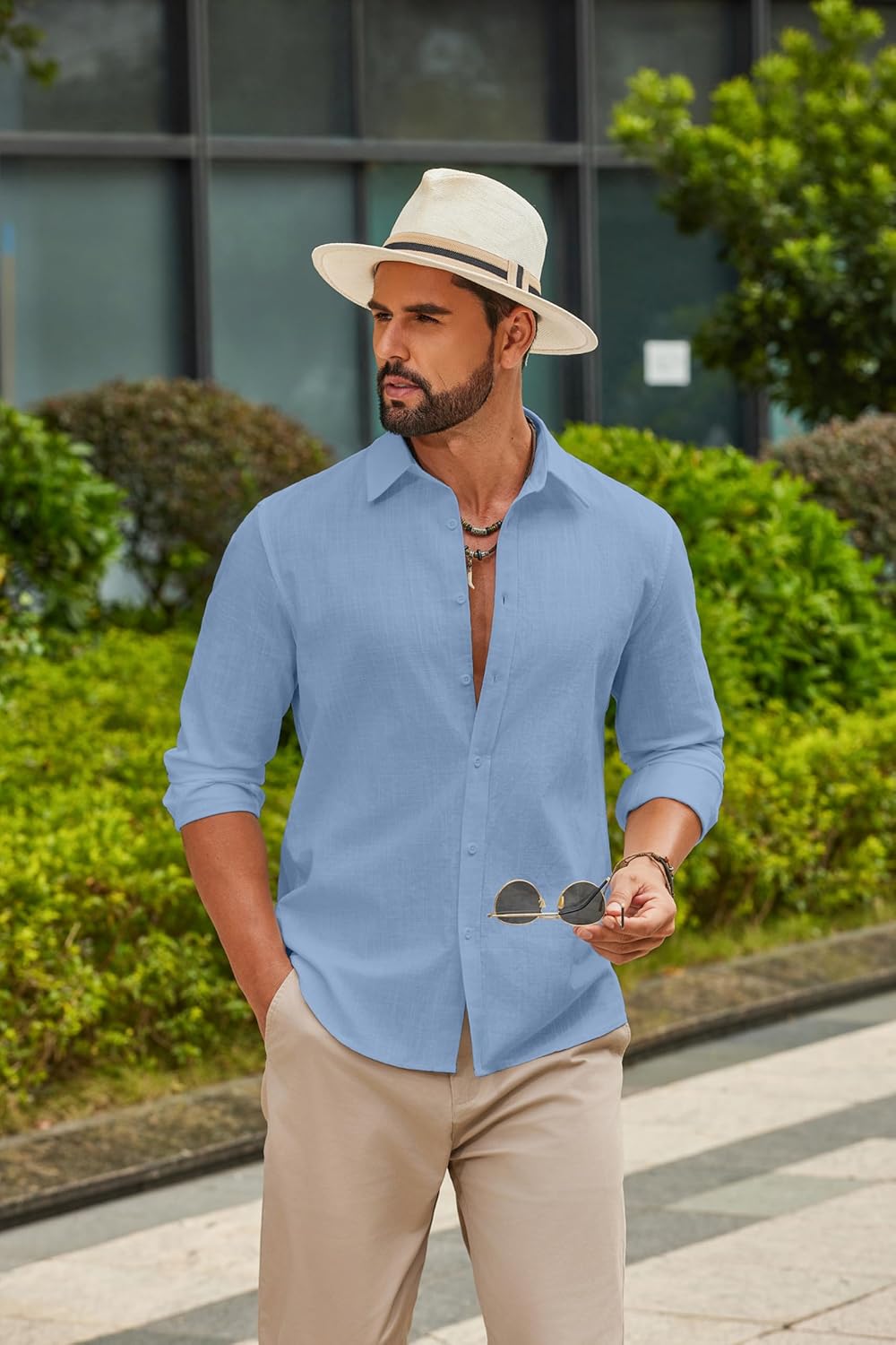 COOFANDY Men's Casual Button Down Shirts Long Sleeve Cotton Beach Wedding Shirt Summer Linen Shirt for Men - Image 7