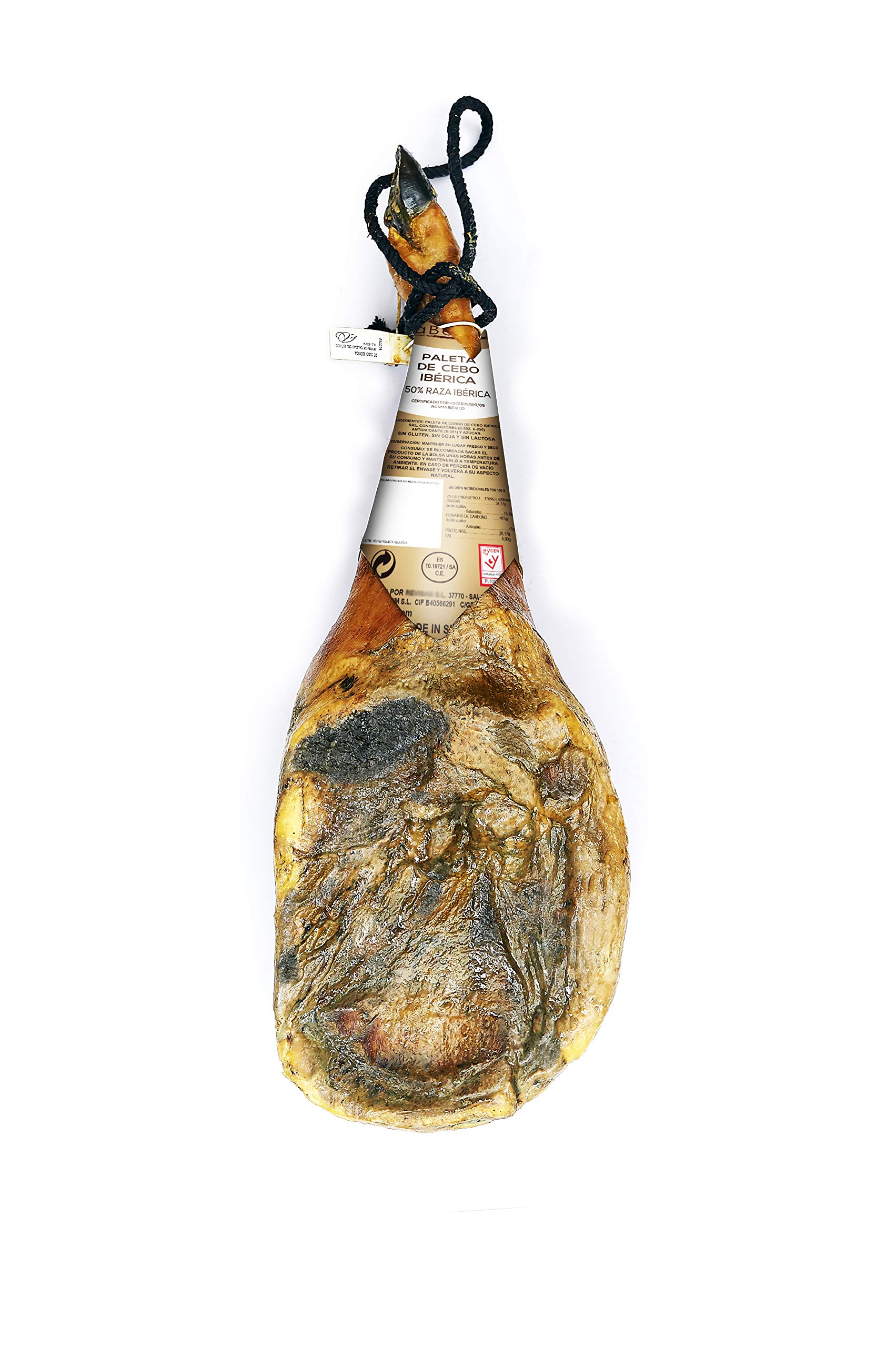 Prosciutto Iberico (Spalla) Intero con Osso 4,5–5 kg — Stagionatura +28 Mesi — Cert. Hycer — Guijuelo Spagnolo — Paleta Ibérica — aBeiou