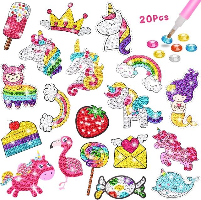 5D Diamond Painting for Kids 20Pieces Diamond Art Kits Unicorn Mermaid Diamond Painting Stickers Creative Diamond Mosaic Sticker Art and Craft by Numbers for Girls Boys Beginners Ages 8 9 10 11 12