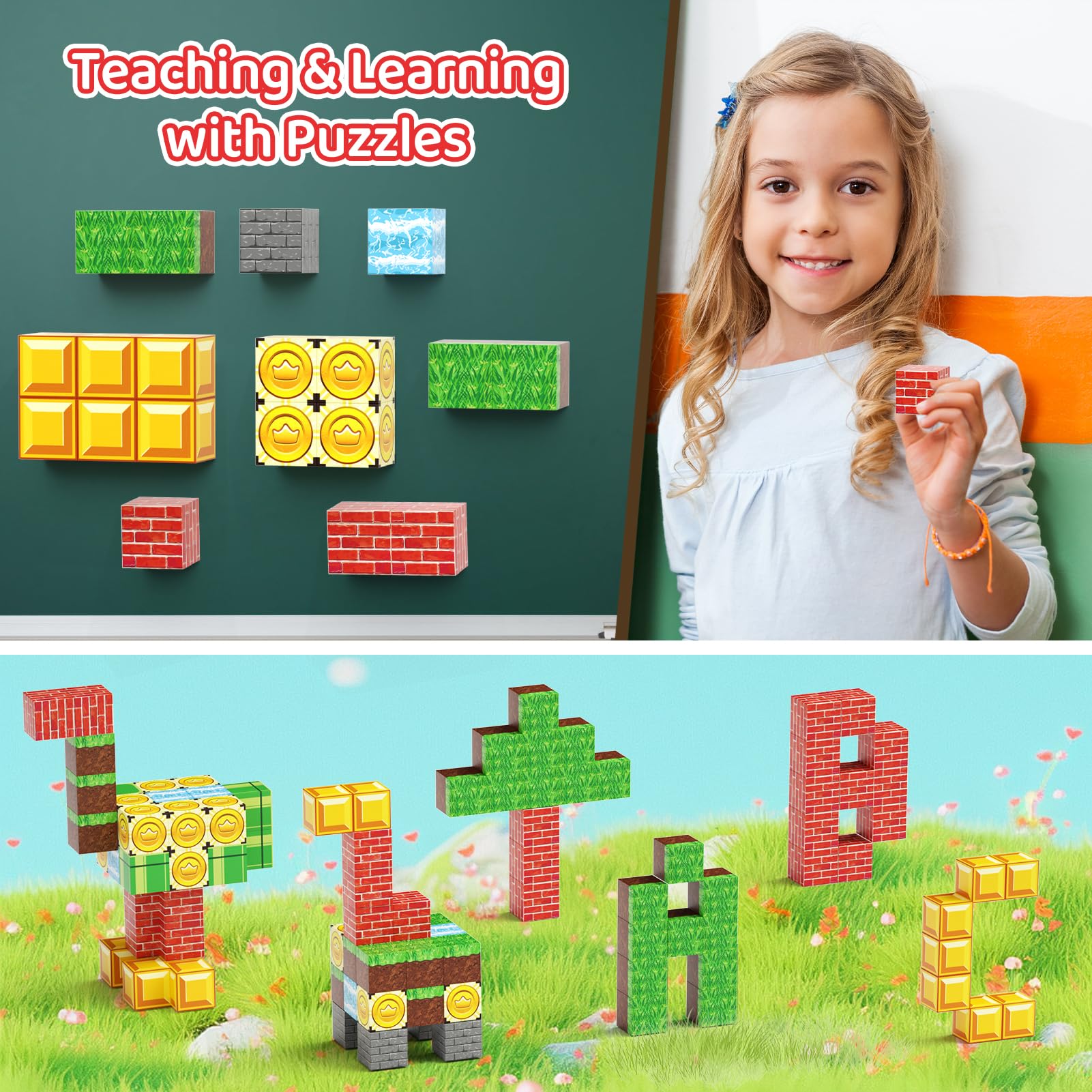 STEM MATCH Mattoncini magnetici da viaggio per bambini, scatola in ferro portatile giocattolo da costruzione magnetico regalo per bambini dai 3 anni in su (35pcs Avventurieri coraggiosi)