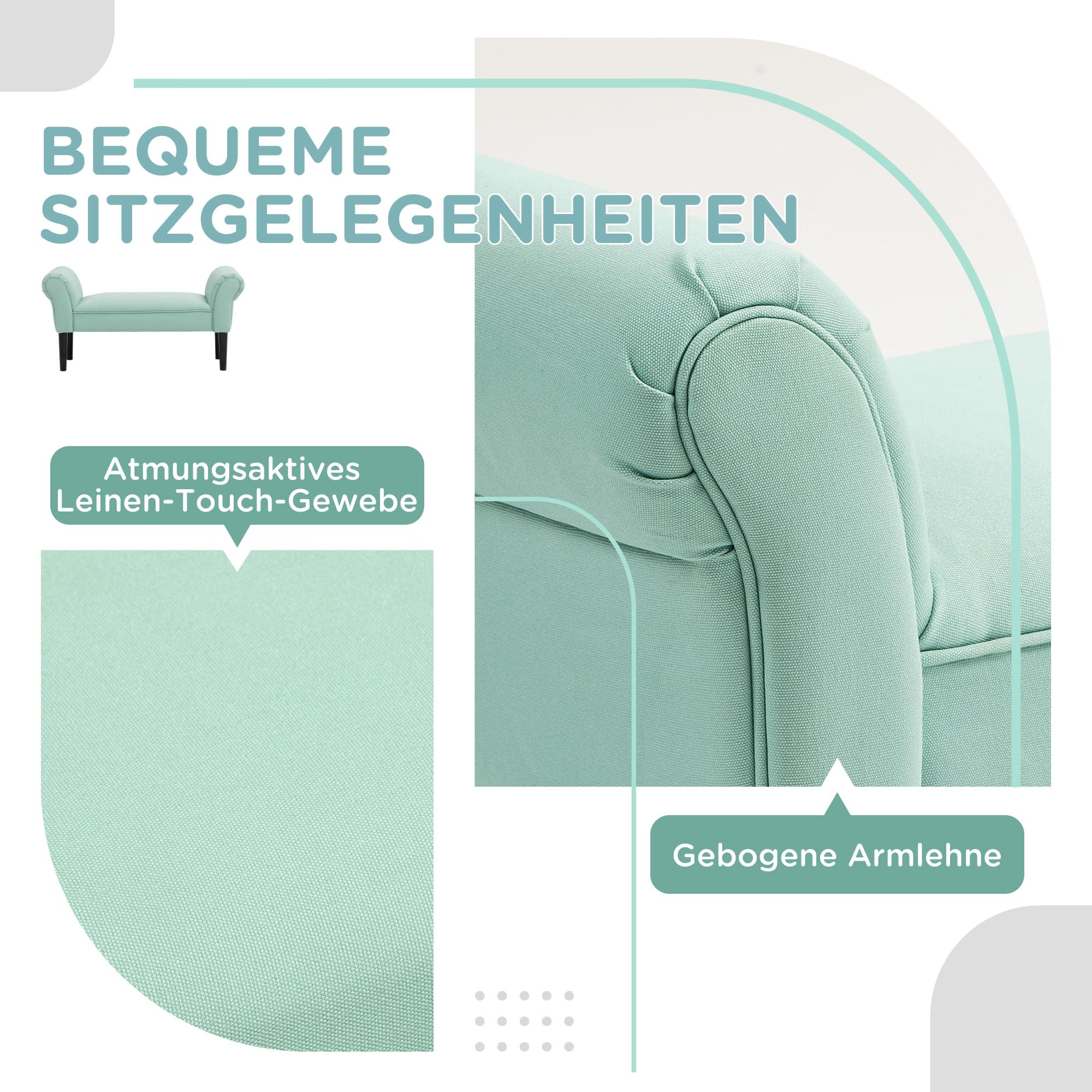 HOMCOM Ławka tapicerowana z materiału żaglowego, podłokietnik, ławka do przedpokoju z drewnianą ramą, ławka na buty do sypialni, salonu, korytarza, 102 x 36 x 51 cm, szaro-biała