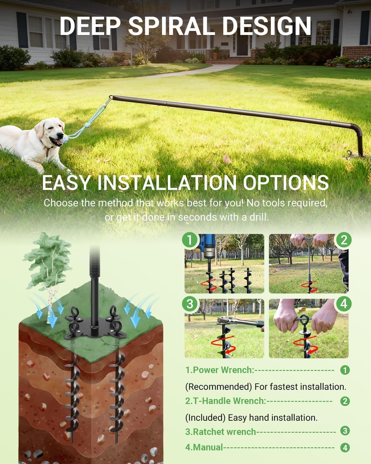 Juguete para perros de 78.7 cm a 198.1 cm, 3 cuerdas reemplazables y anclaje en espiral, 4 postes de resorte duraderos para perros grandes, medianos y pequeños