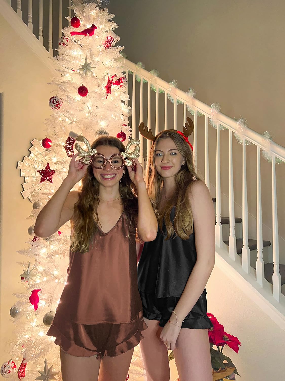 Ekouaer Satin Pajama Set for Women Silk Pjs for Women Set Camisole Top and Shorts with Ruffle Sleepwear - Image 6