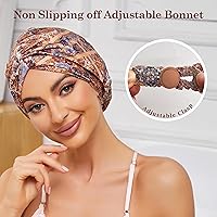Vista 2 de Gorro de satén de seda ajustable para envolver el cabello para dormir, gorro de dormir de doble capa, turbante nocturno para cabello largo y rizado