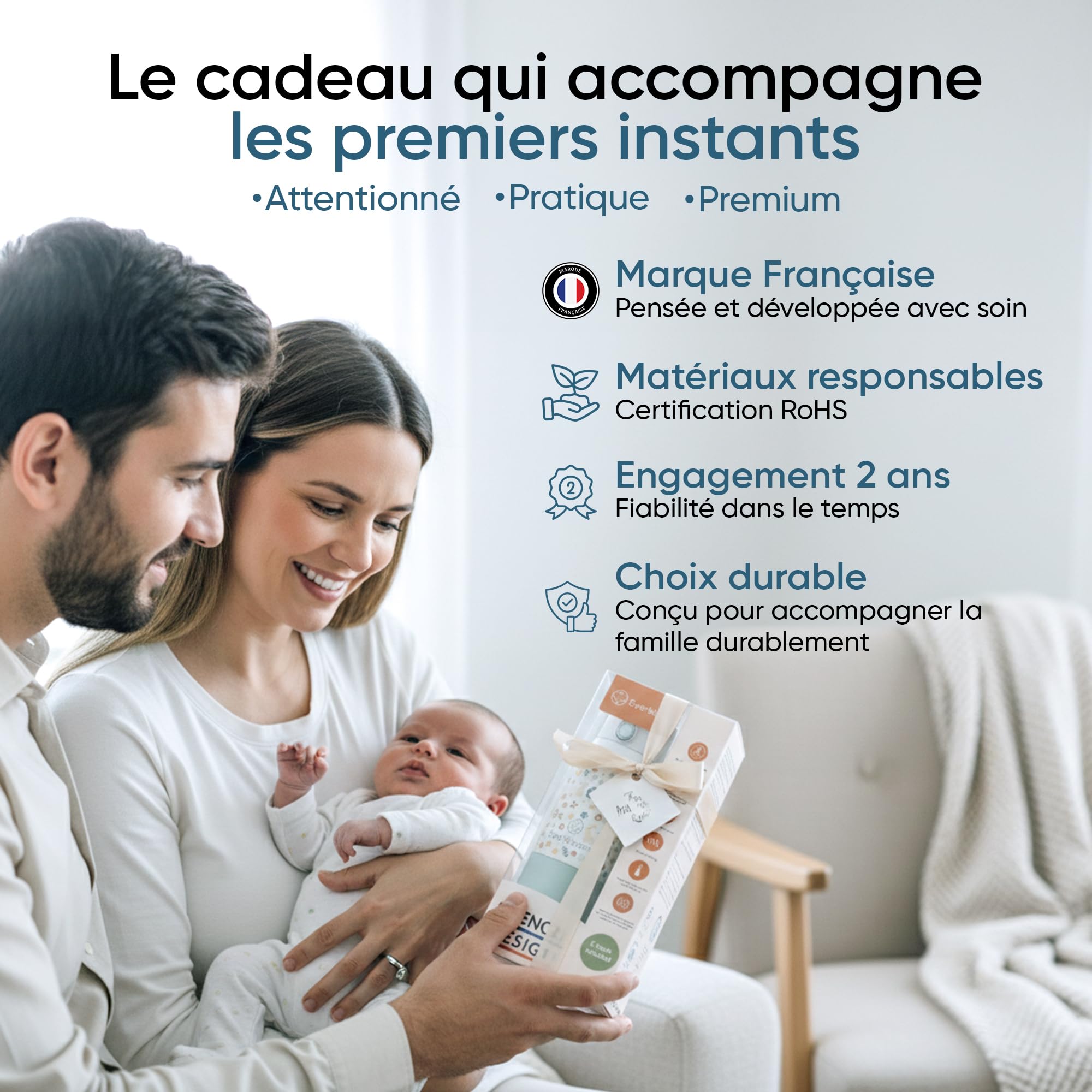EVERBLOOM Chauffe Biberon Nomade Portable, Sans Fil, 500 ml, Chauffe Rapide | Pour lait maternel et infantile : chauffe en moins de 2 min,températures réglables au degré près, idéal voyage et voiture.
