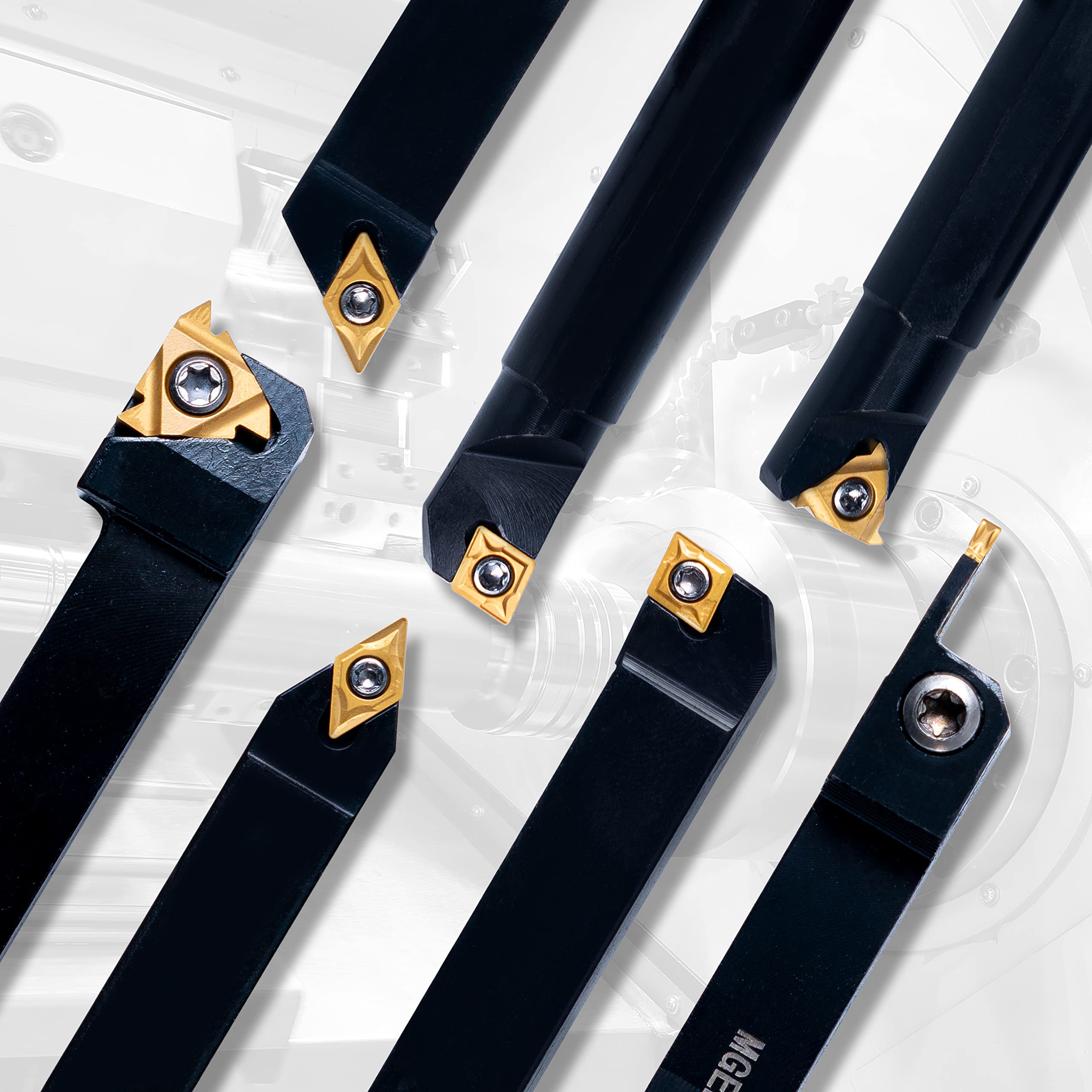 Lathe Threading-Tool Bit Set 21pcs - 7pcs 1/2" Turning Holder Boring Bars / 14pcs Indexable Carbide Inserts Golden CCMT060204 DCMT070204 11IR 16ER MGMN200-G For Cutting Tool - View #5