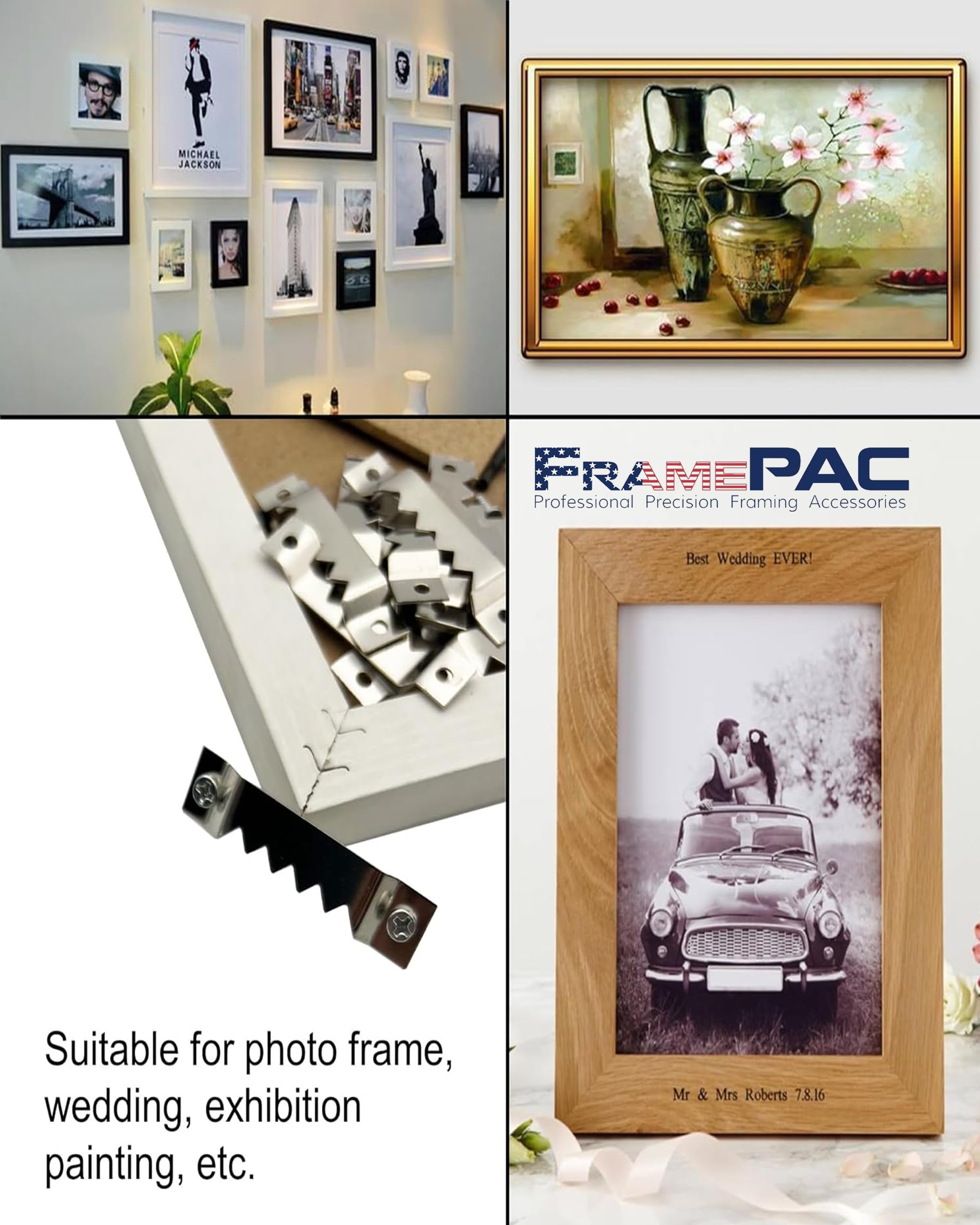 Accroche Photo Métal Crochets Cadre Mural En Dents De Scie - 20 Pièces Avec Vis, Métal Argenté - Pour Accrochage Photos, Tableaux Ganci Adesivi Per Quadri